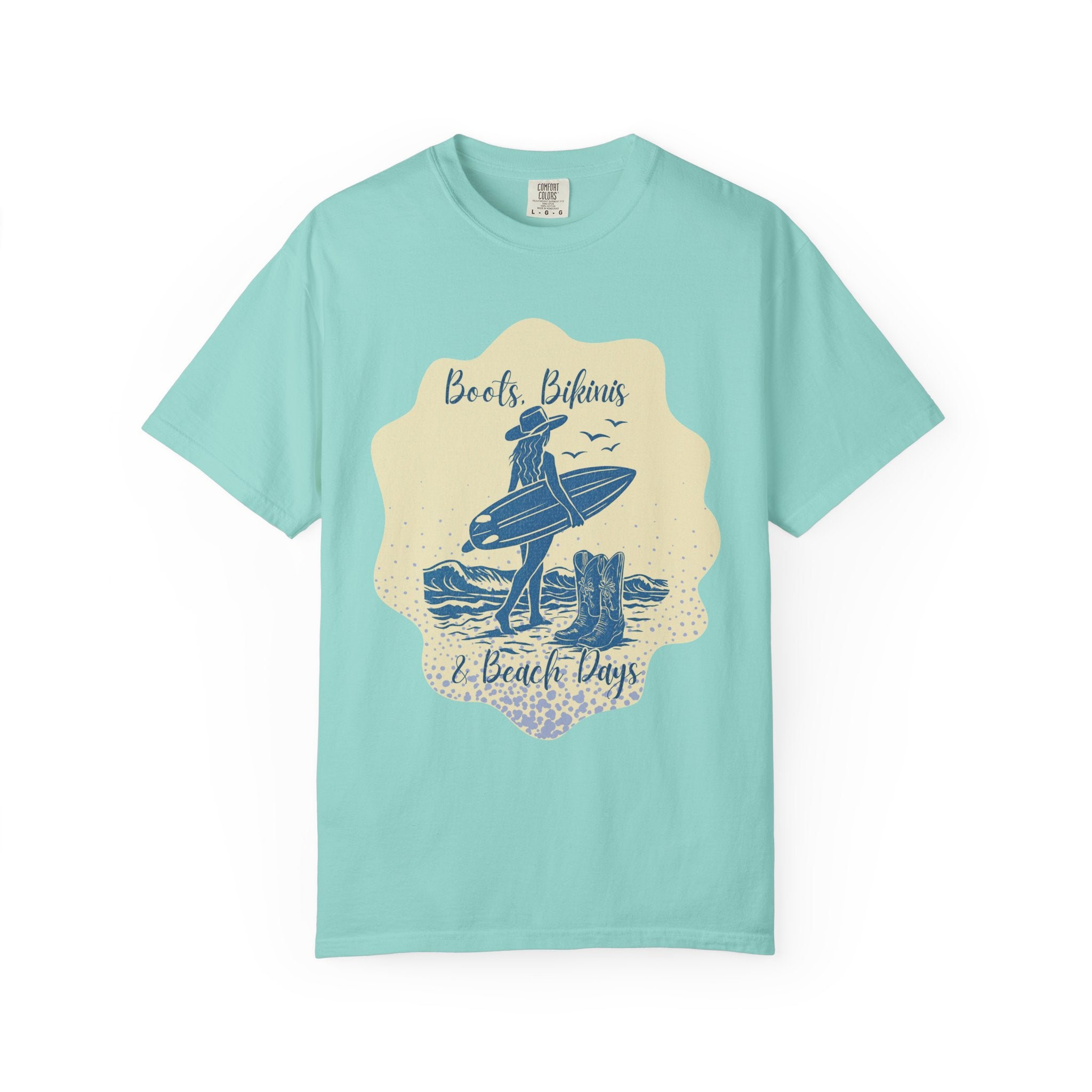 Textured Surf Vibes T-Shirt — 'Beach, Bikinis & Beach Days' Vintage Surf Graphic