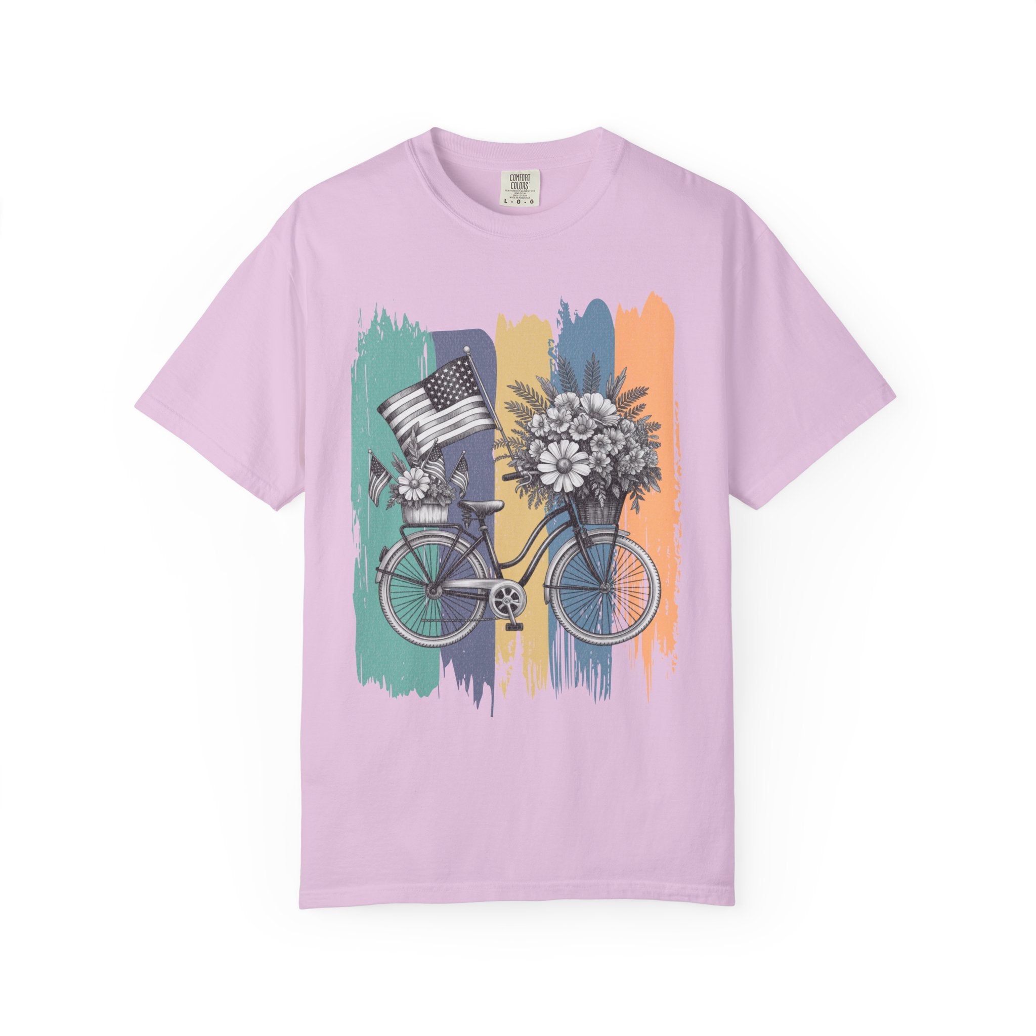 Textured Vintage Bicycle Bouquet T-Shirt — Americana Floral Bike Tee