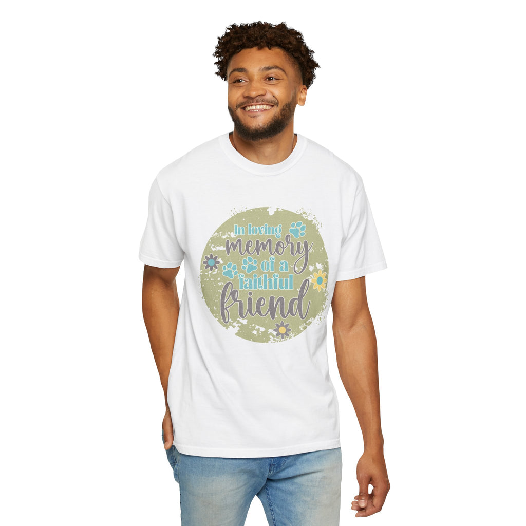 Textured Memorial Dog  Friend T-Shirt — "In Loving Memory of a Faithful Friend" Remembrance Tee