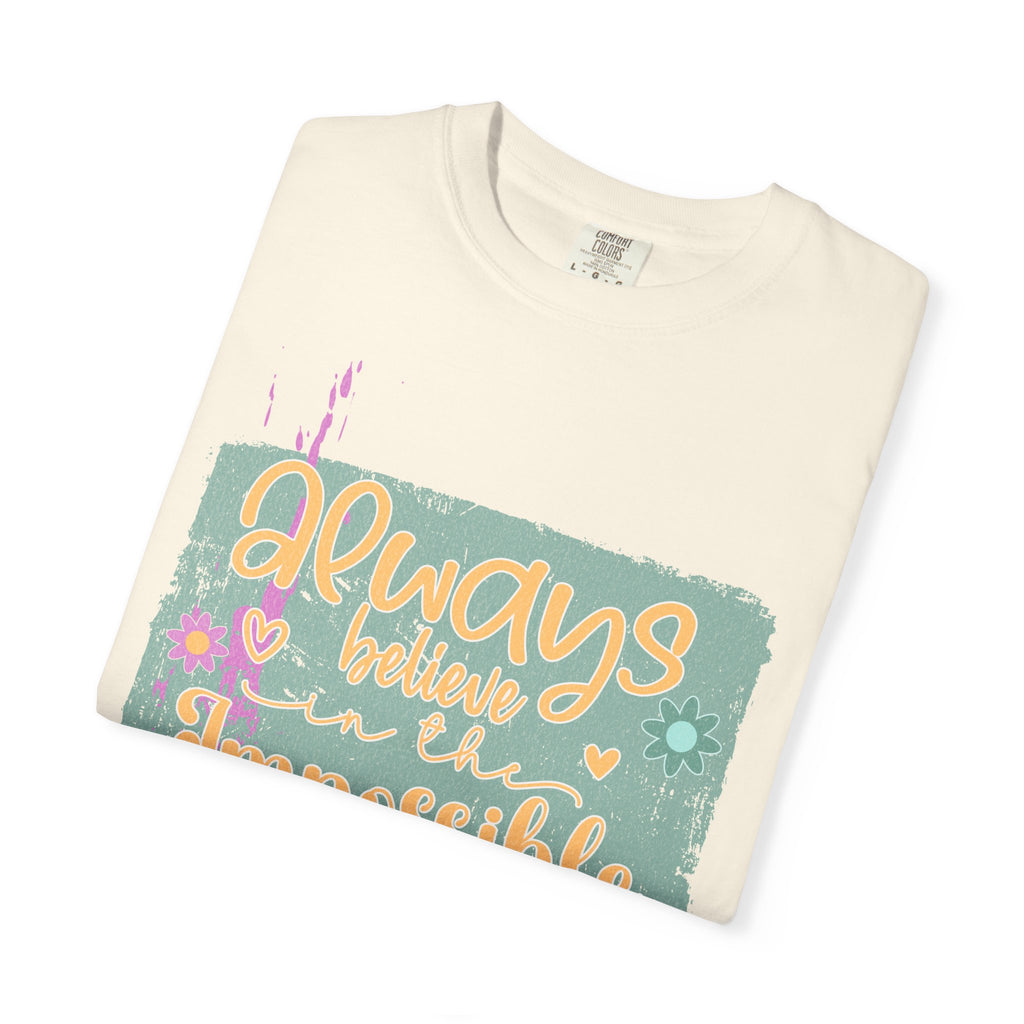 Textured Retro Believe In Impossible Unisex Garment-Dyed T-shirt