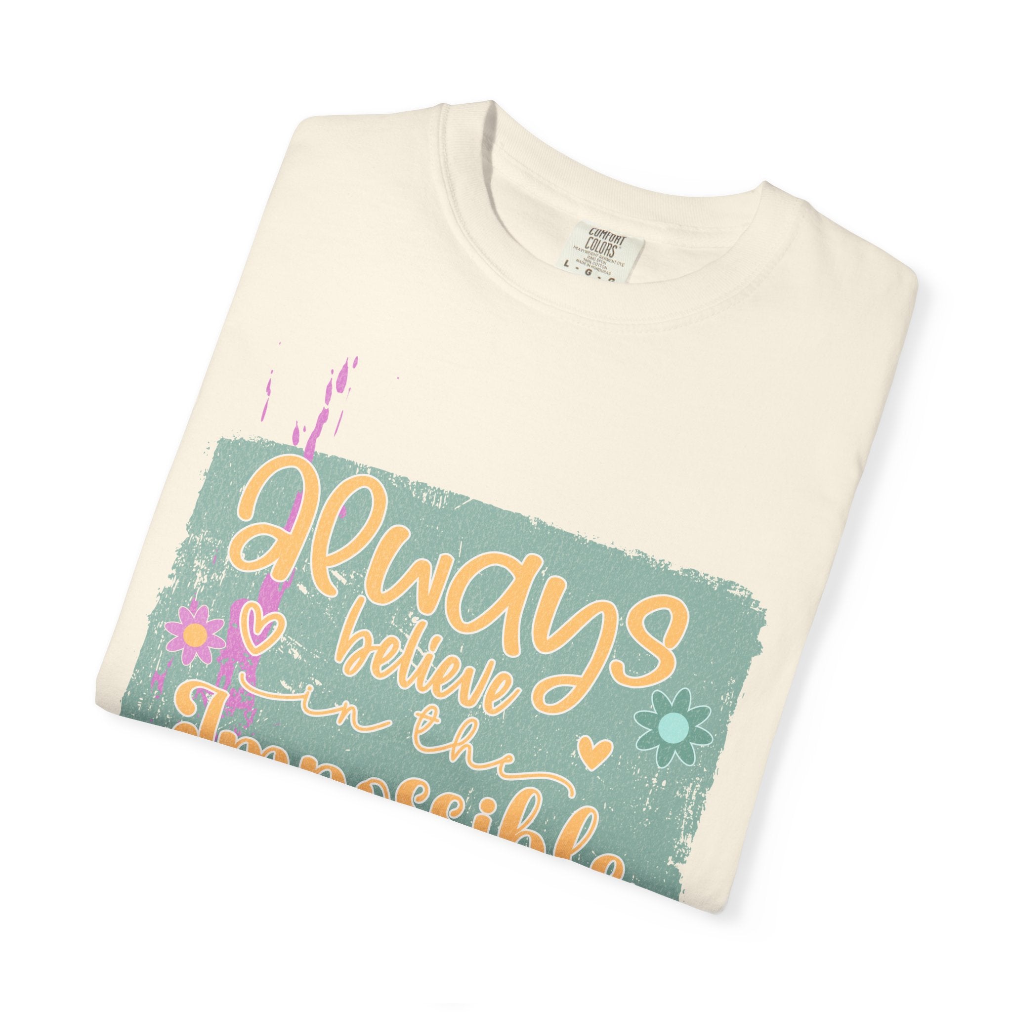 Textured Retro Believe In Impossible Unisex Garment-Dyed T-shirt