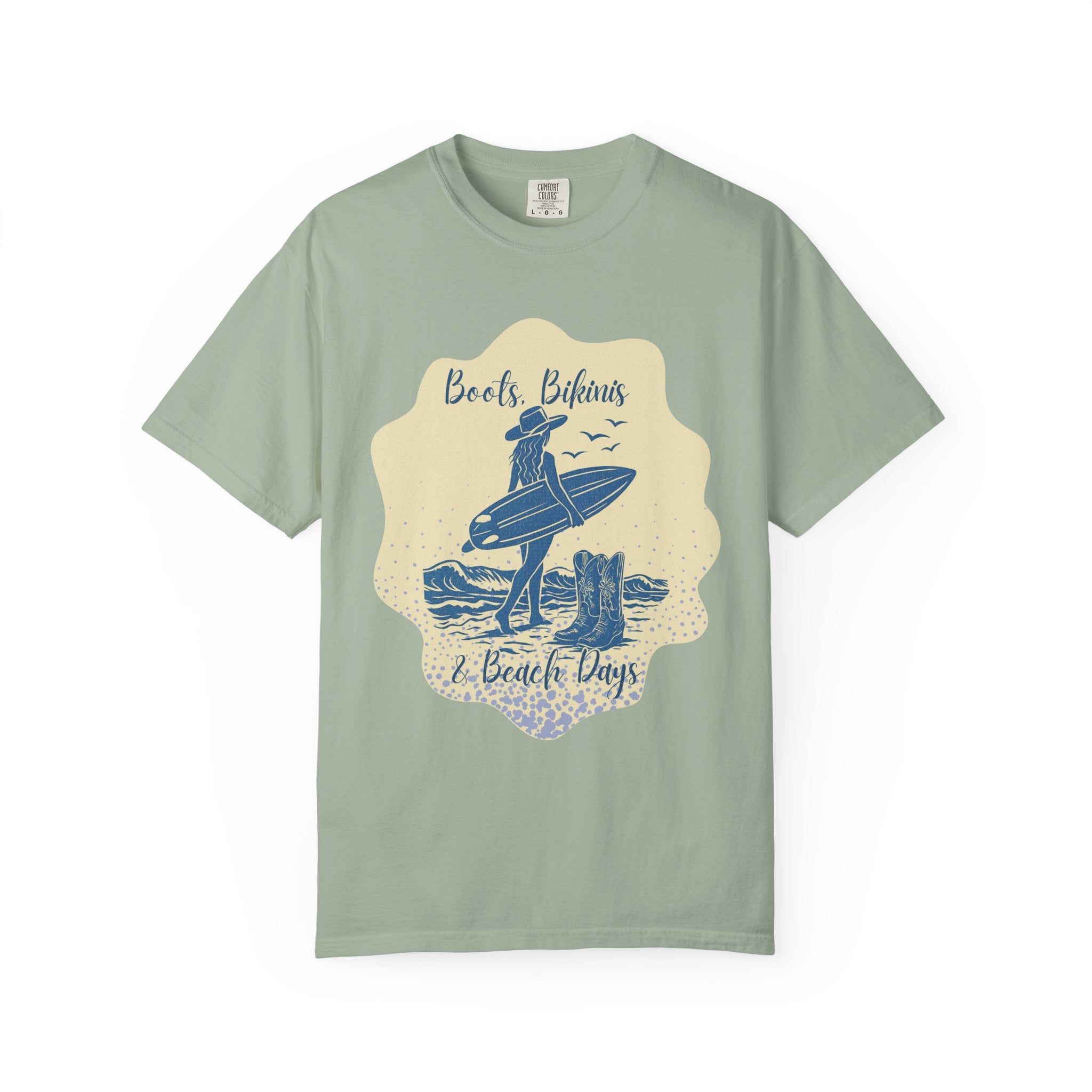 Textured Surf Vibes T-Shirt — 'Beach, Bikinis & Beach Days' Vintage Surf Graphic