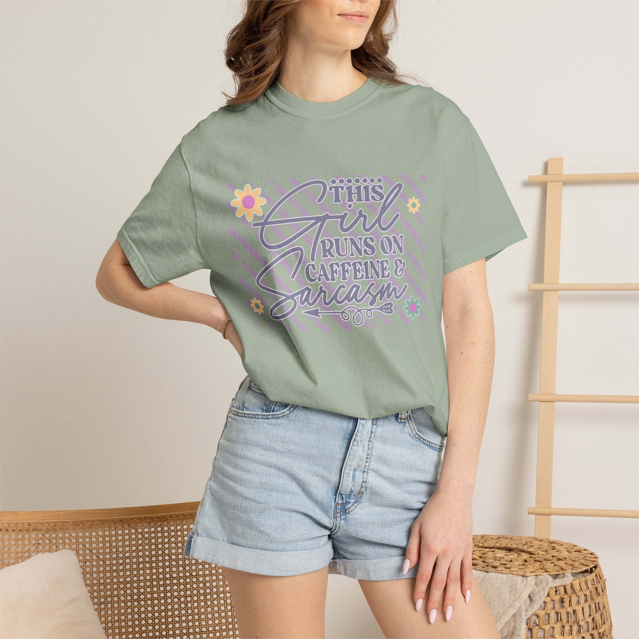 This Girl Runs On Caffeine & Sarcasm  — Textured Women's Graphic T-Shirt