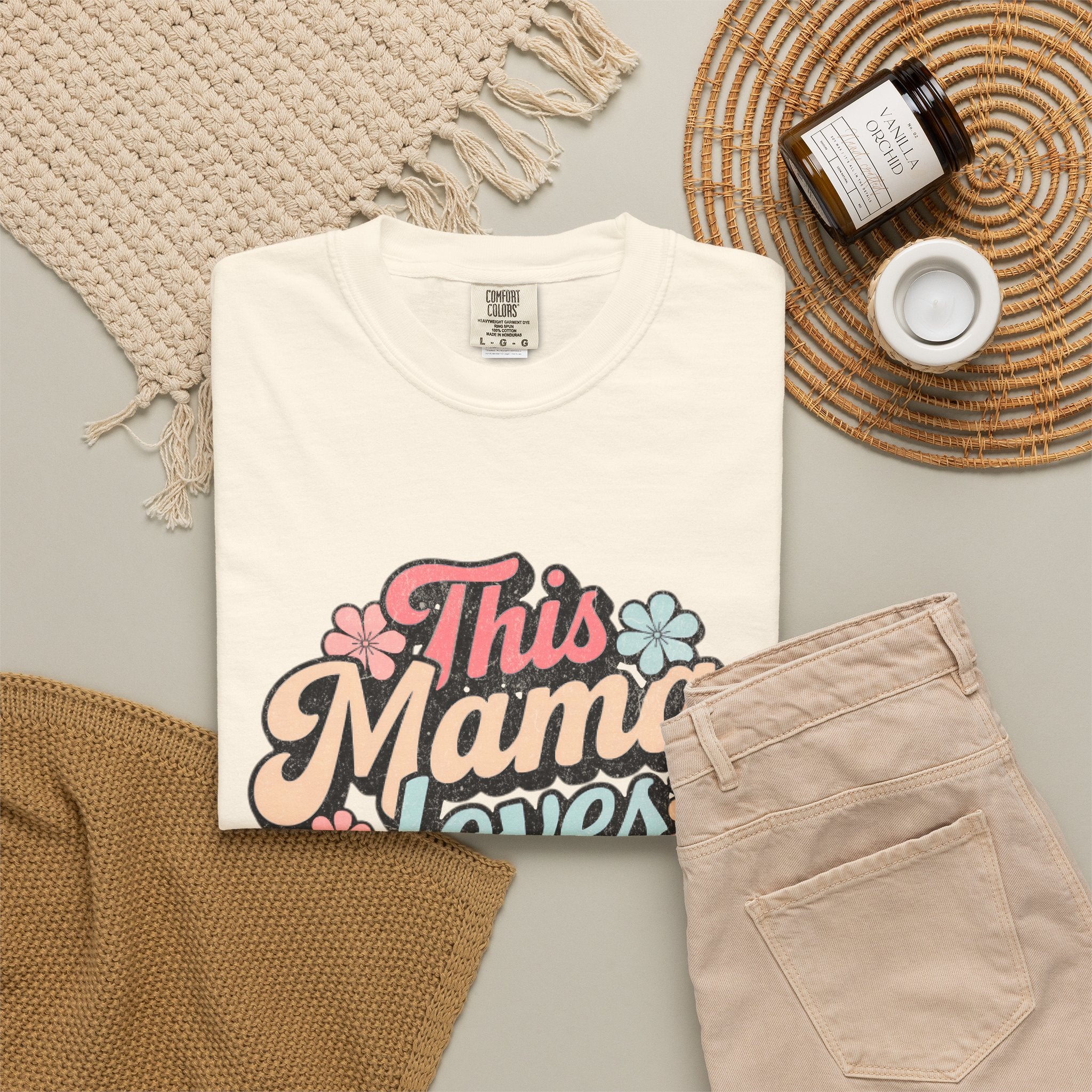 This Mama Loves Herself T-Shirt |Textured Retro Floral Typography