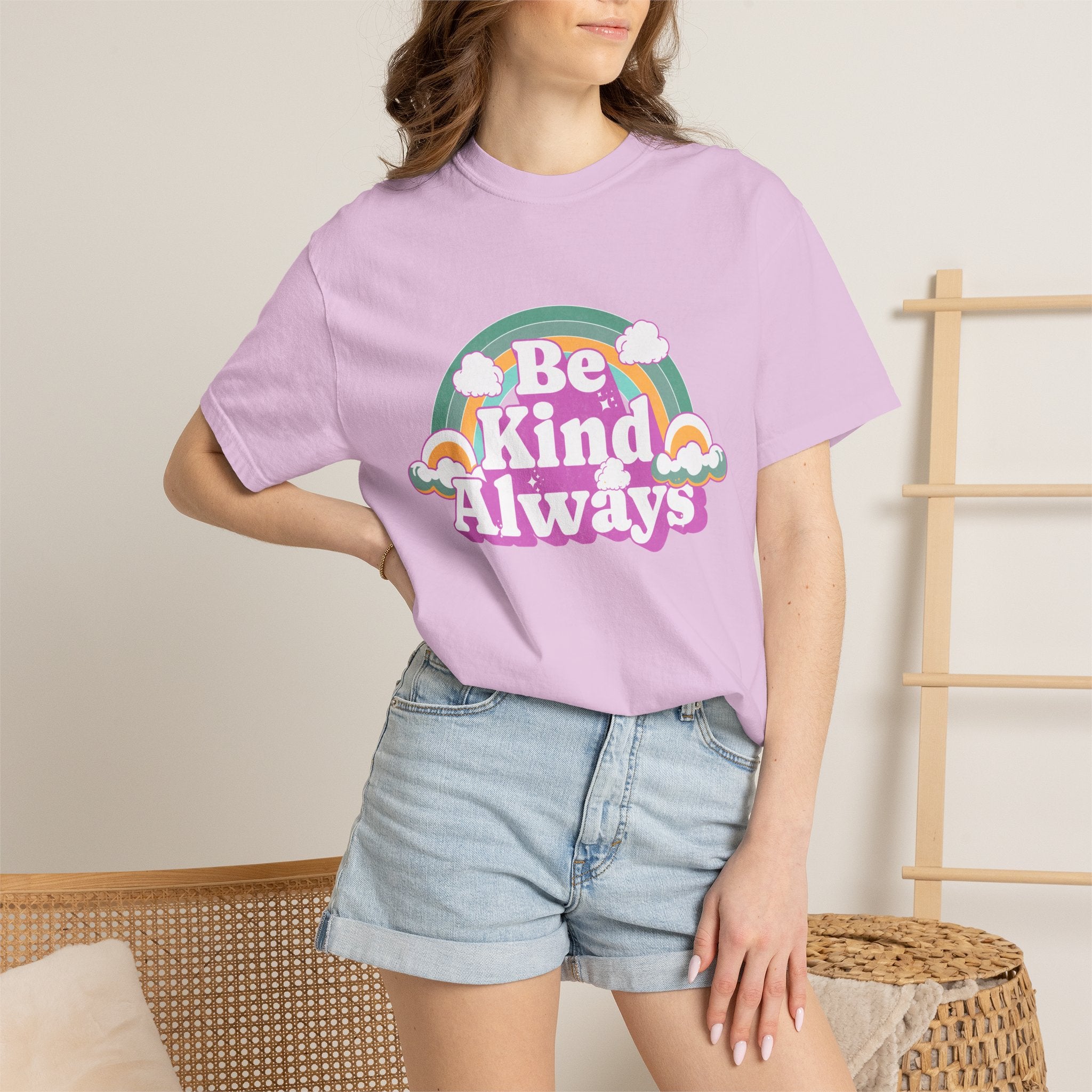 Be Kind Always Textured T-Shirt — Retro Rainbow Positive Message Tee