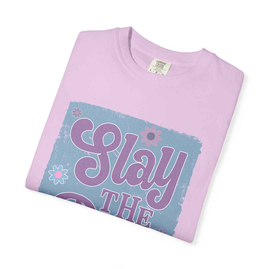 Textured Slay the Day Graphic T-Shirt — Retro Pastel Motivation Tee
