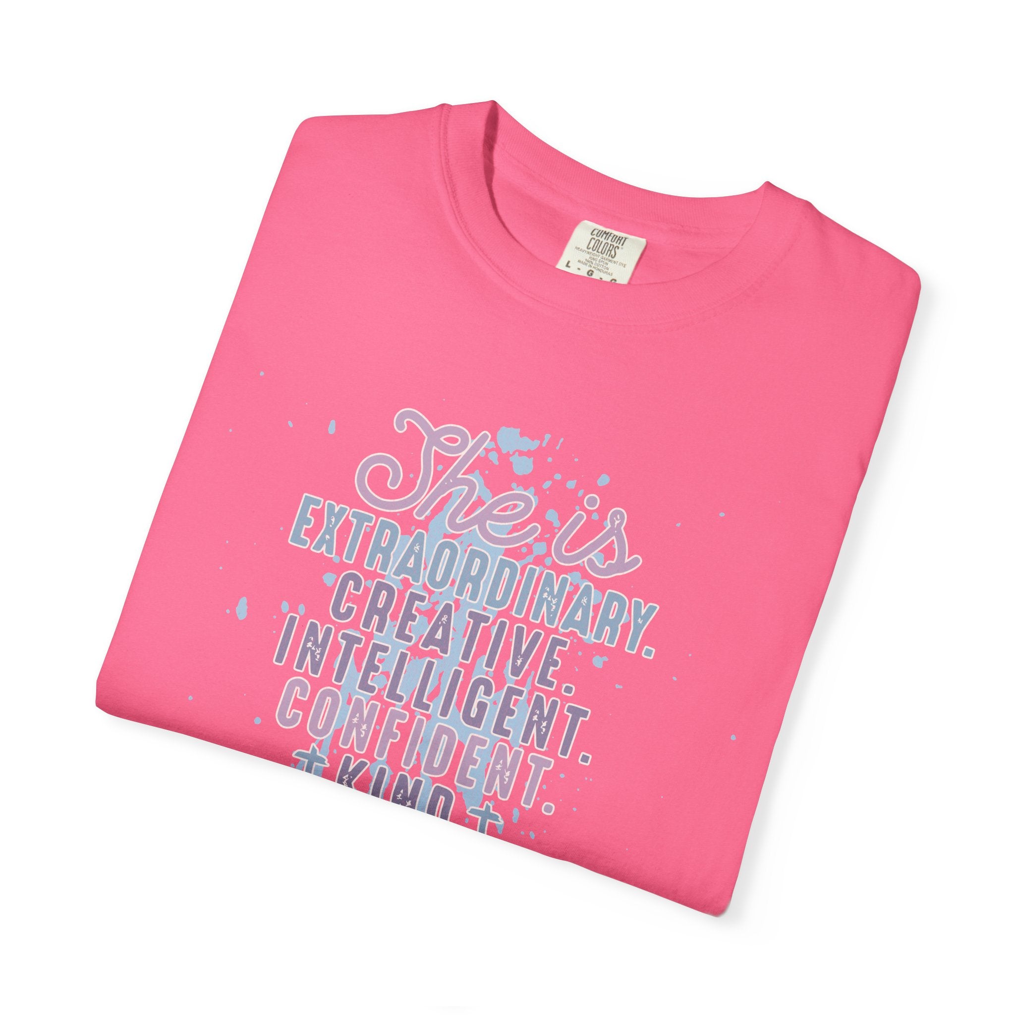 She Is Inspirational Textured Graphic T-Shirt — "She is extraordinary, creative, intelligent..."