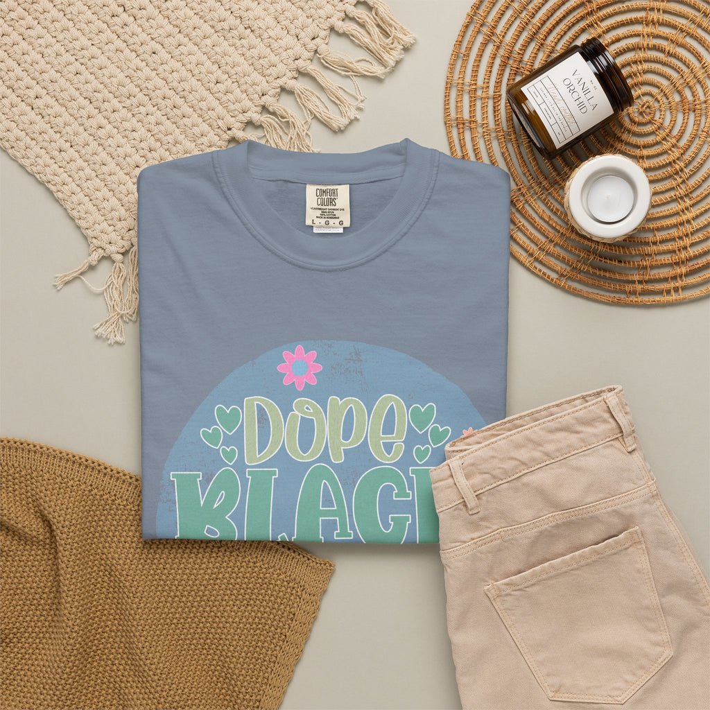 Dope Black Mom Textured T-Shirt — Floral Retro Circle Graphic Tee for Mothers