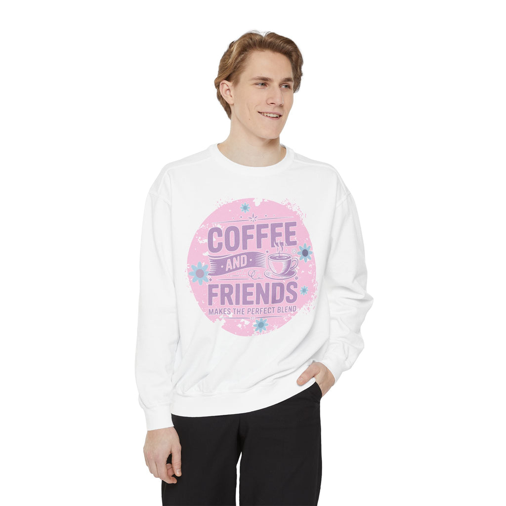 Coffee and Friends Sweatshirt — Cozy Floral Coffee Quote Crewneck