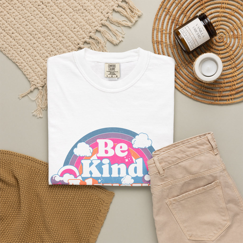 Be Kind Always Textured T-Shirt — Retro Rainbow Graphic Tee