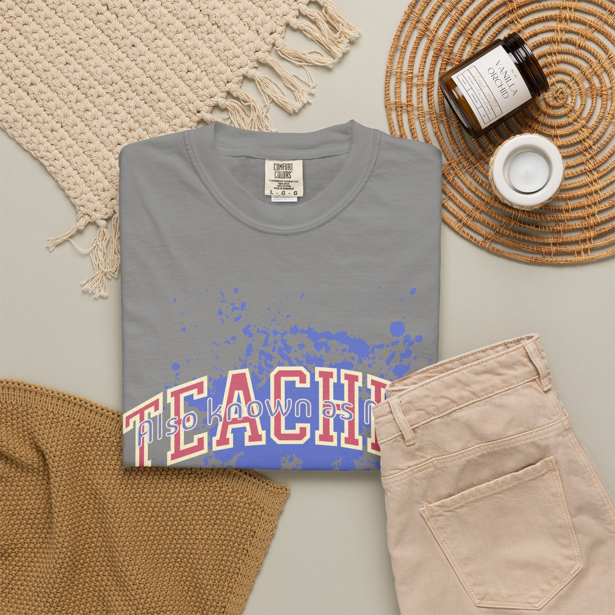 Teacher Also Known As Mom Textured T-Shirt — 'TEACHER' Collegiate Arc Design