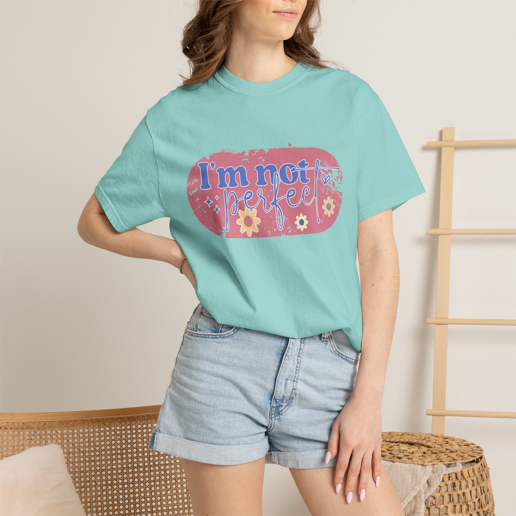 I'm Not Perfect Textured Floral T-Shirt — Retro Flower Graphic Tee