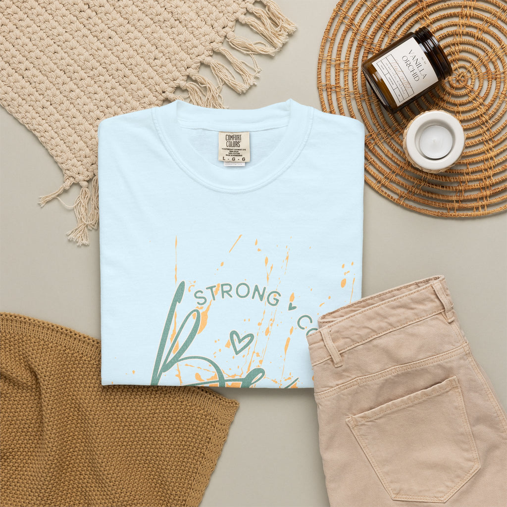 Textured Joy Script T-Shirt — “Be” Positive Graphic Tee: Strong • Confident • Positive