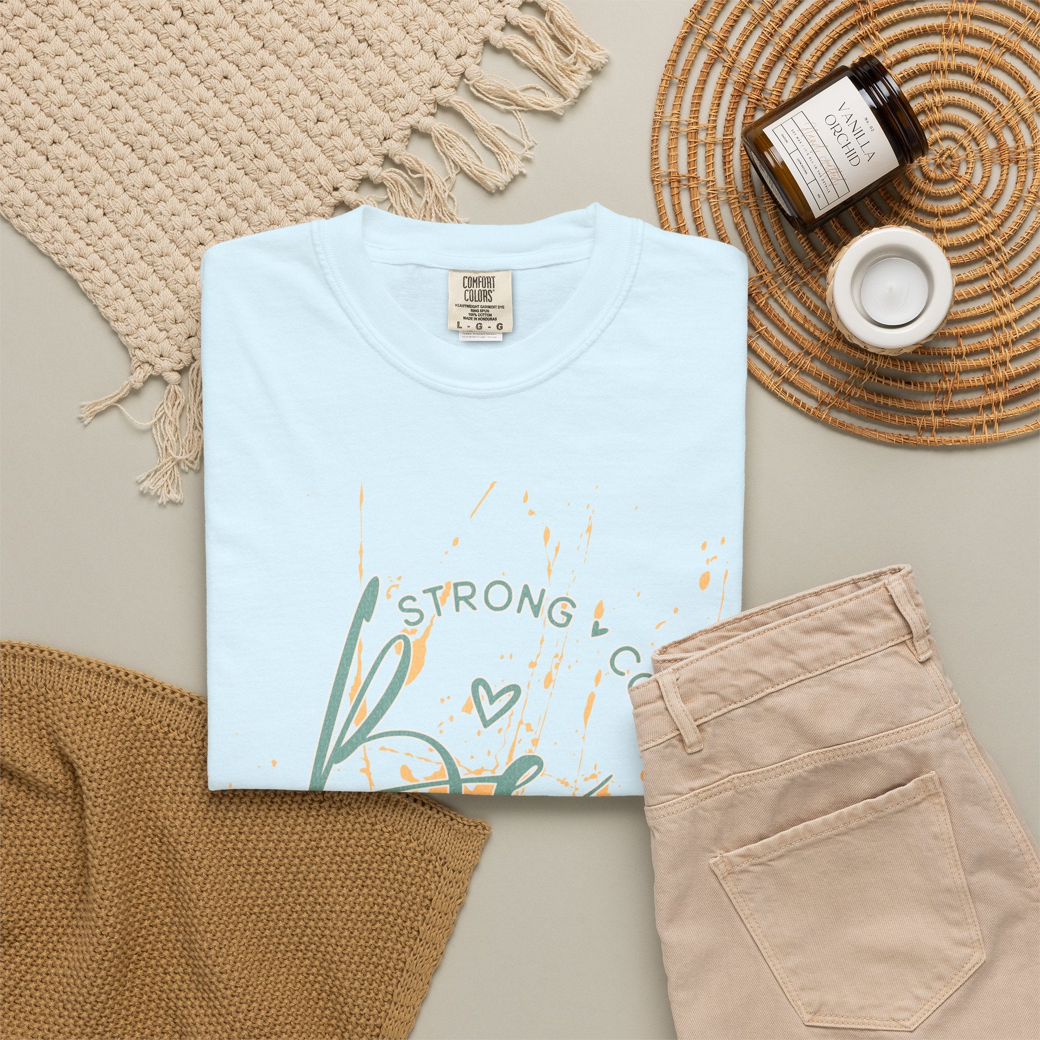 Textured Joy Script T-Shirt — “Be” Positive Graphic Tee: Strong • Confident • Positive