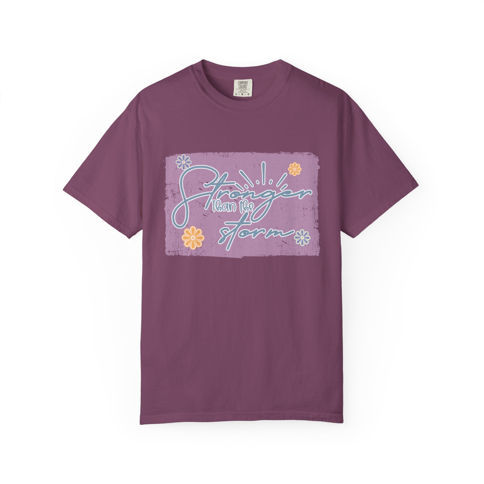 Stronger Than The Storm T-shirt |Textured Floral Script Graphic
