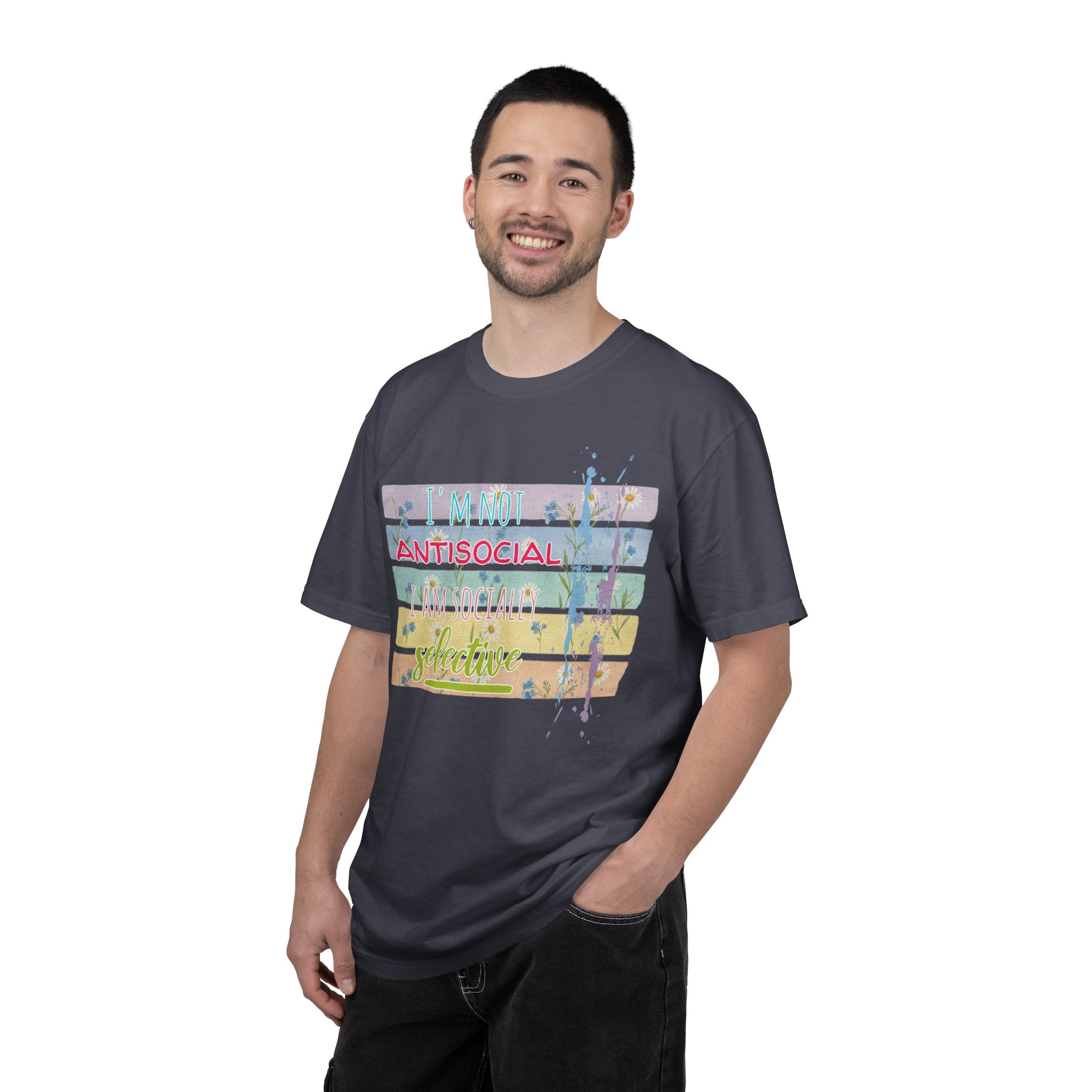 Antisocial Selective T-Shirt — Pastel Stripes Floral Graphic Tee