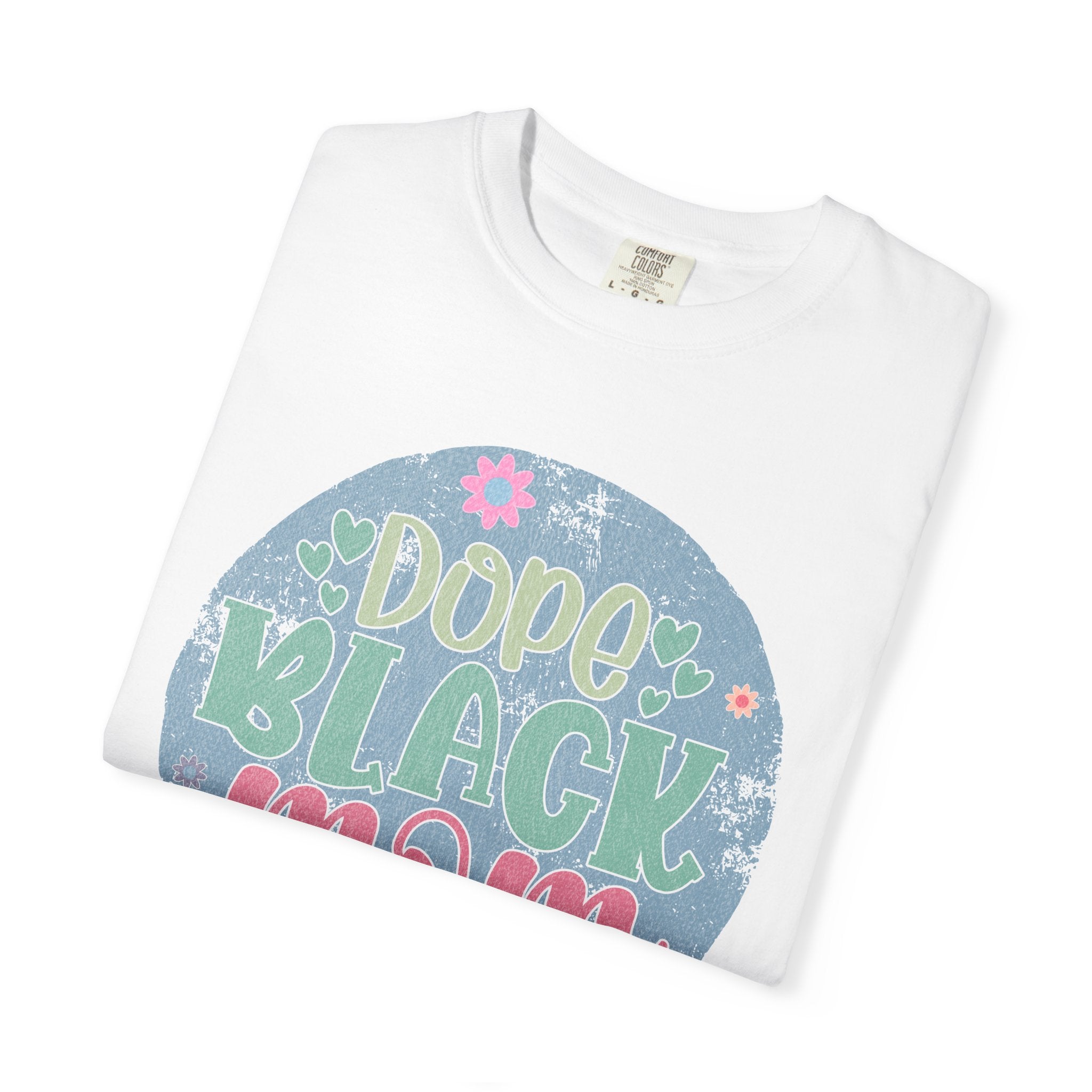 Dope Black Mom Textured T-Shirt — Floral Retro Circle Graphic Tee for Mothers