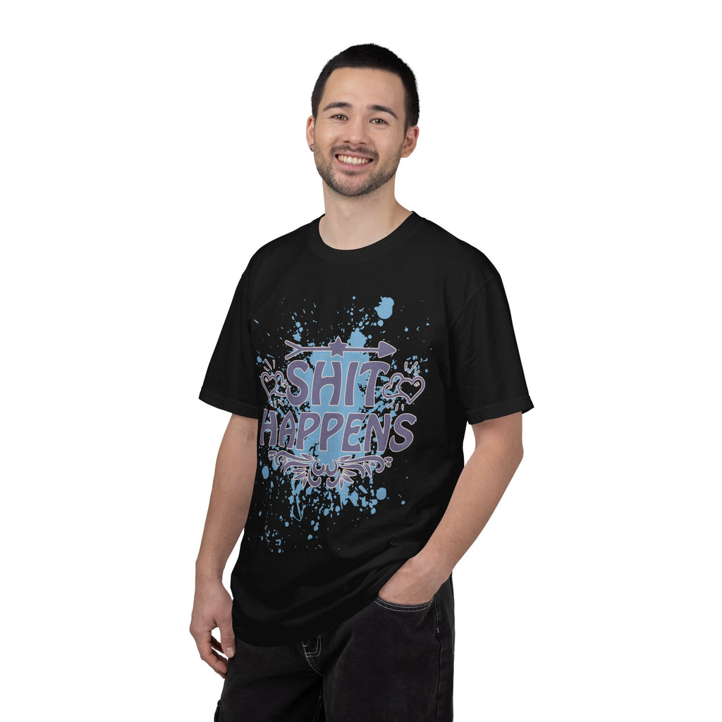 Shit Happens Graphic T-Shirt — Casual Humorous Tee with Splatter Design