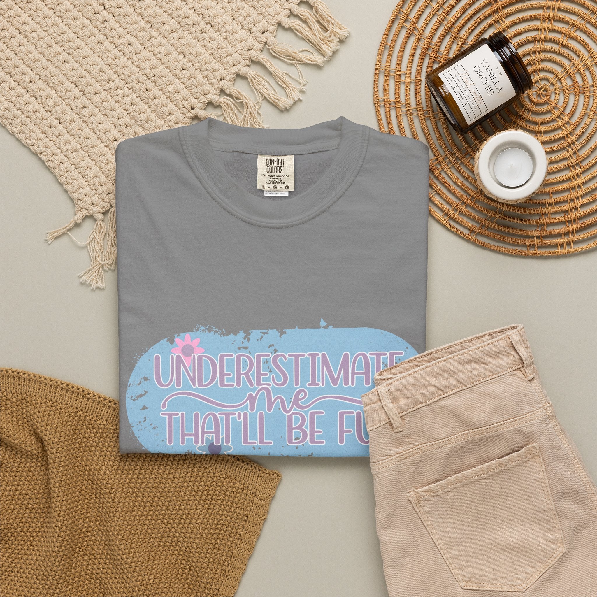 T-Shirt — "Underestimate Me, That’ll Be Fun" Textured Pastel Floral Graphic Tee