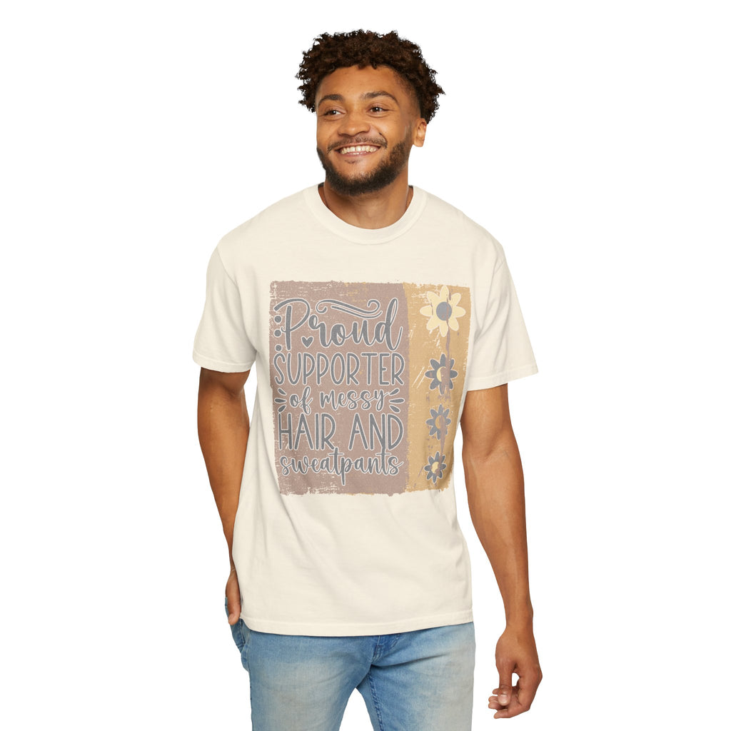 Supporter of Messy Hair and Sweatpants Textured T-Shirt
