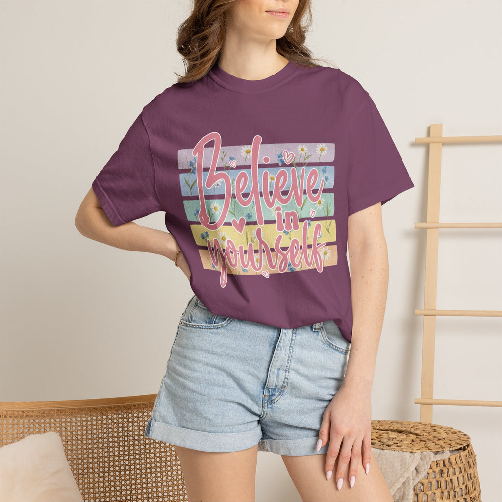 Textured Believe in Yourself T-Shirt — Pastel Floral Inspirational Tee