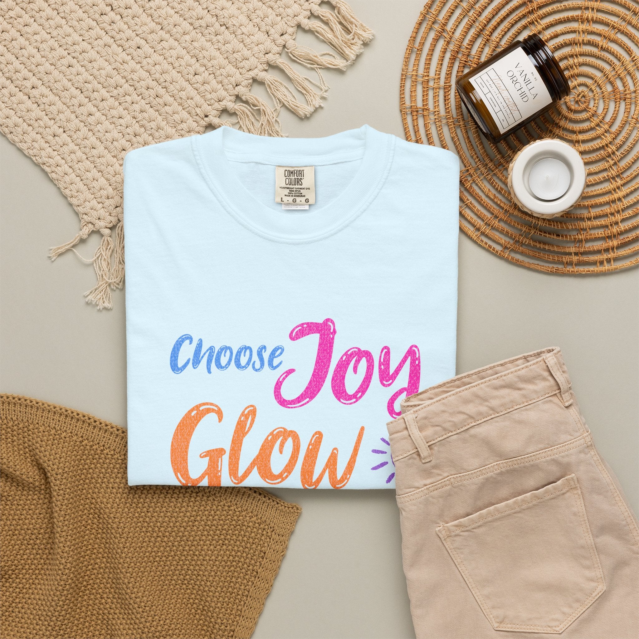 Textured Choose Joy Glow Spread Light Daily T-Shirt — Inspirational Positive Message Tee