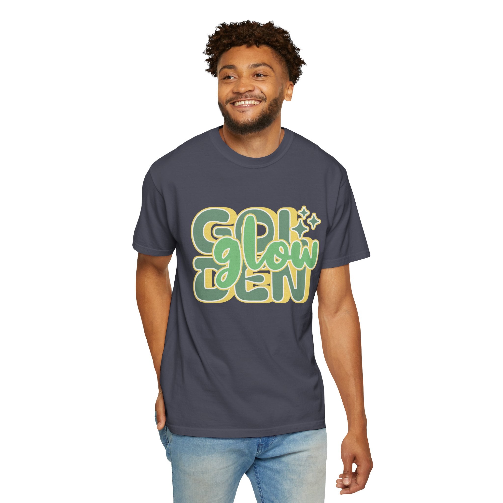 Golden Glow Textured T-Shirt — Retro 'Glow' Graphic Tee