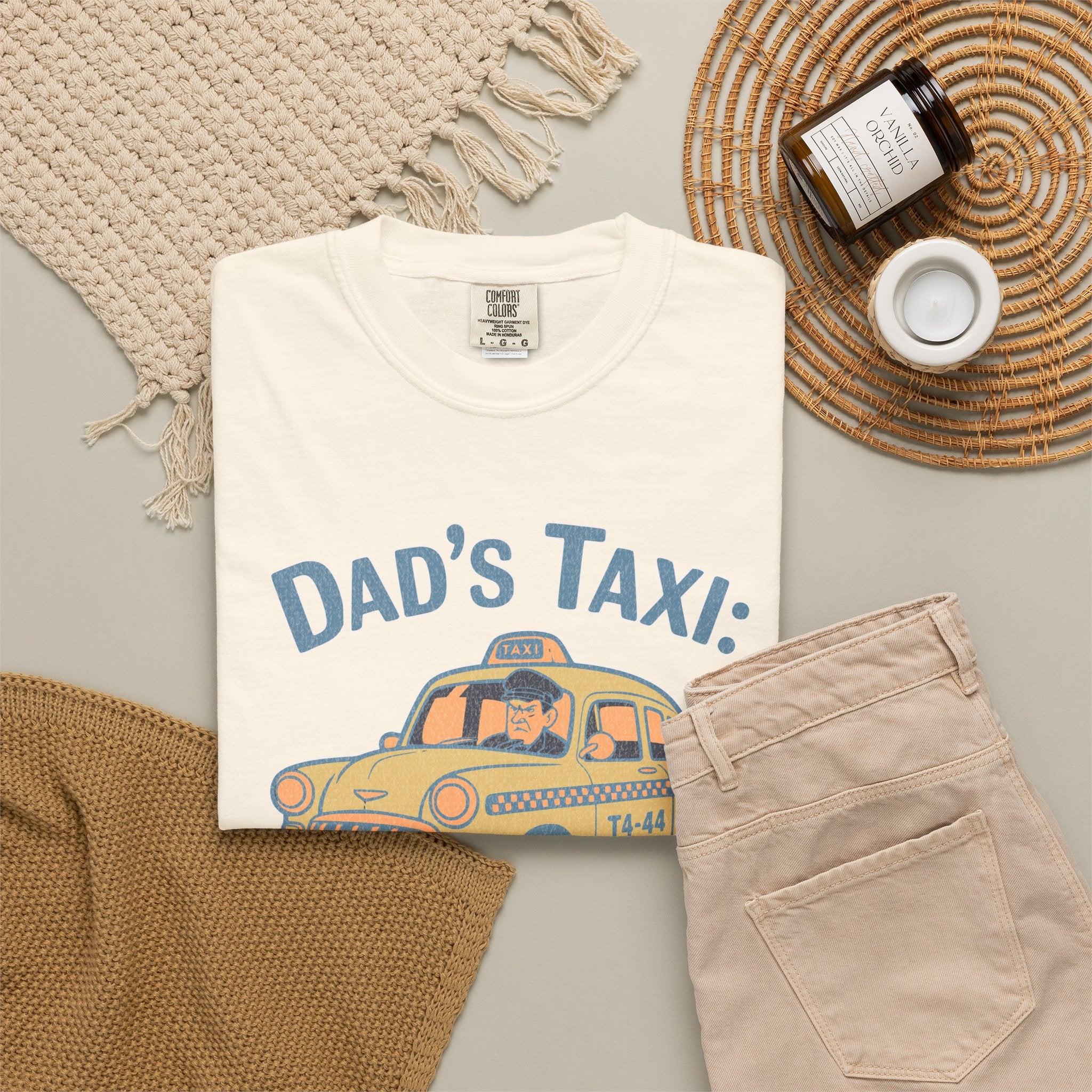 Textured Dad's Taxi T-Shirt — "This Ride Includes Unwanted Life Advice" Funny Father's Day Tee
