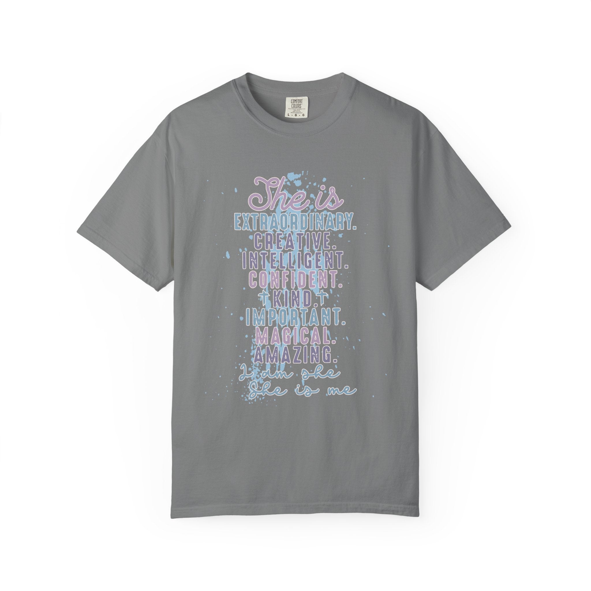 She Is Inspirational Textured Graphic T-Shirt — "She is extraordinary, creative, intelligent..."