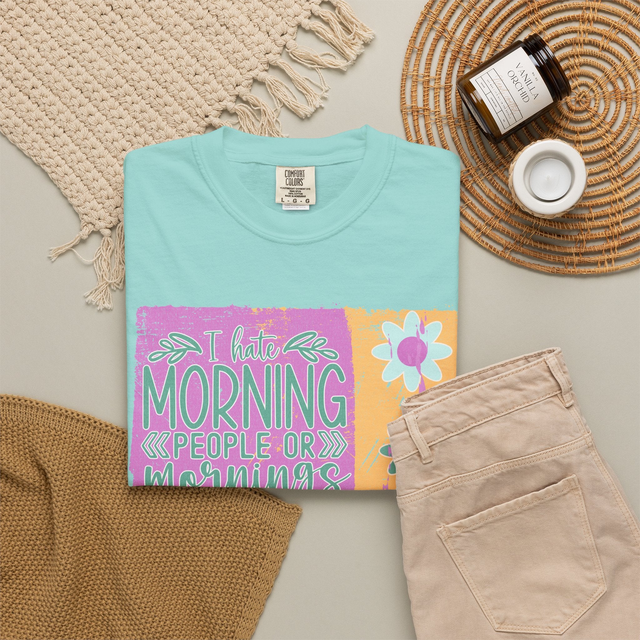 I Hate Morning People Textured  Shirt — Retro Flower Graphic Tee