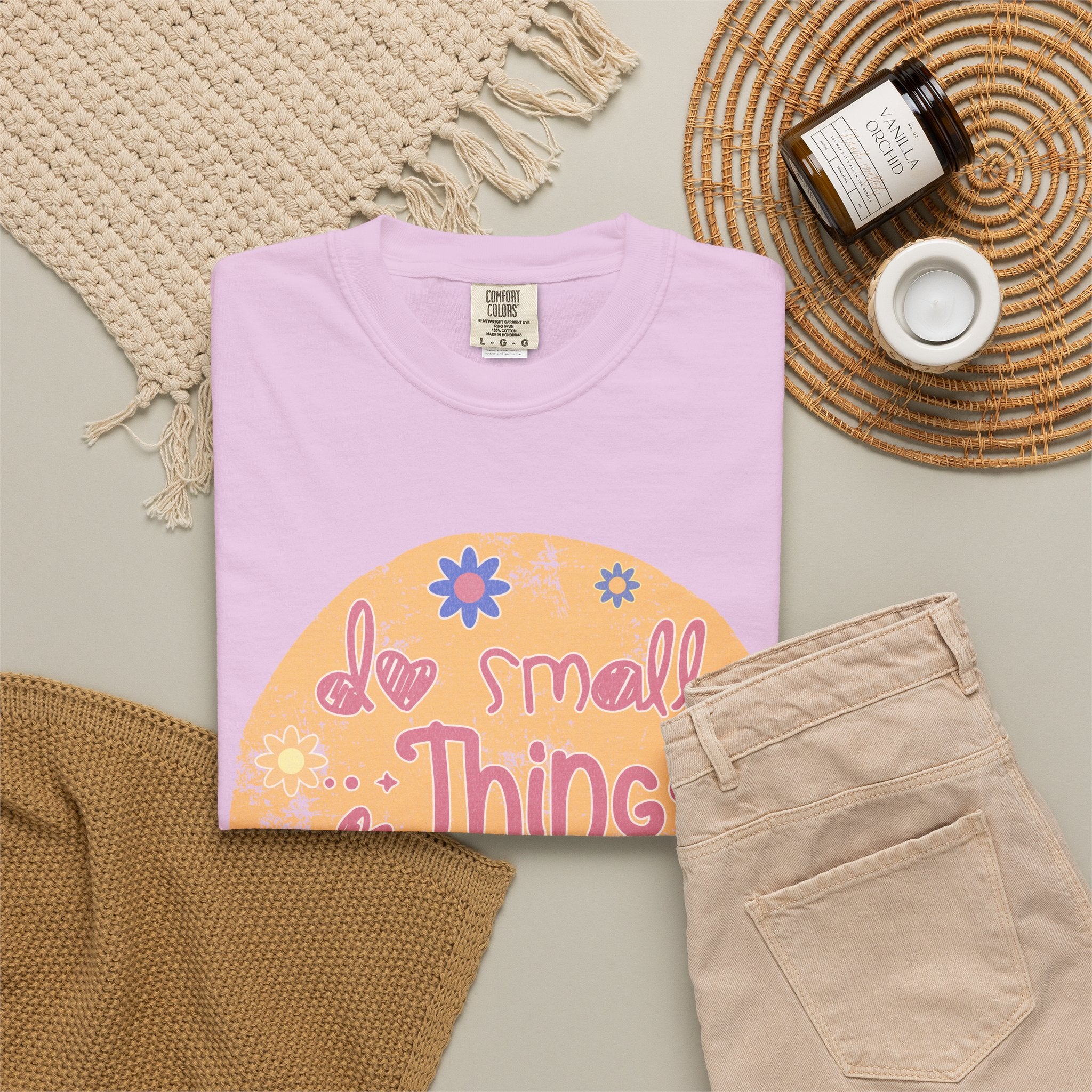 Textured Inspirational Tee — "Do Small Things With Great Love" Floral Graphic