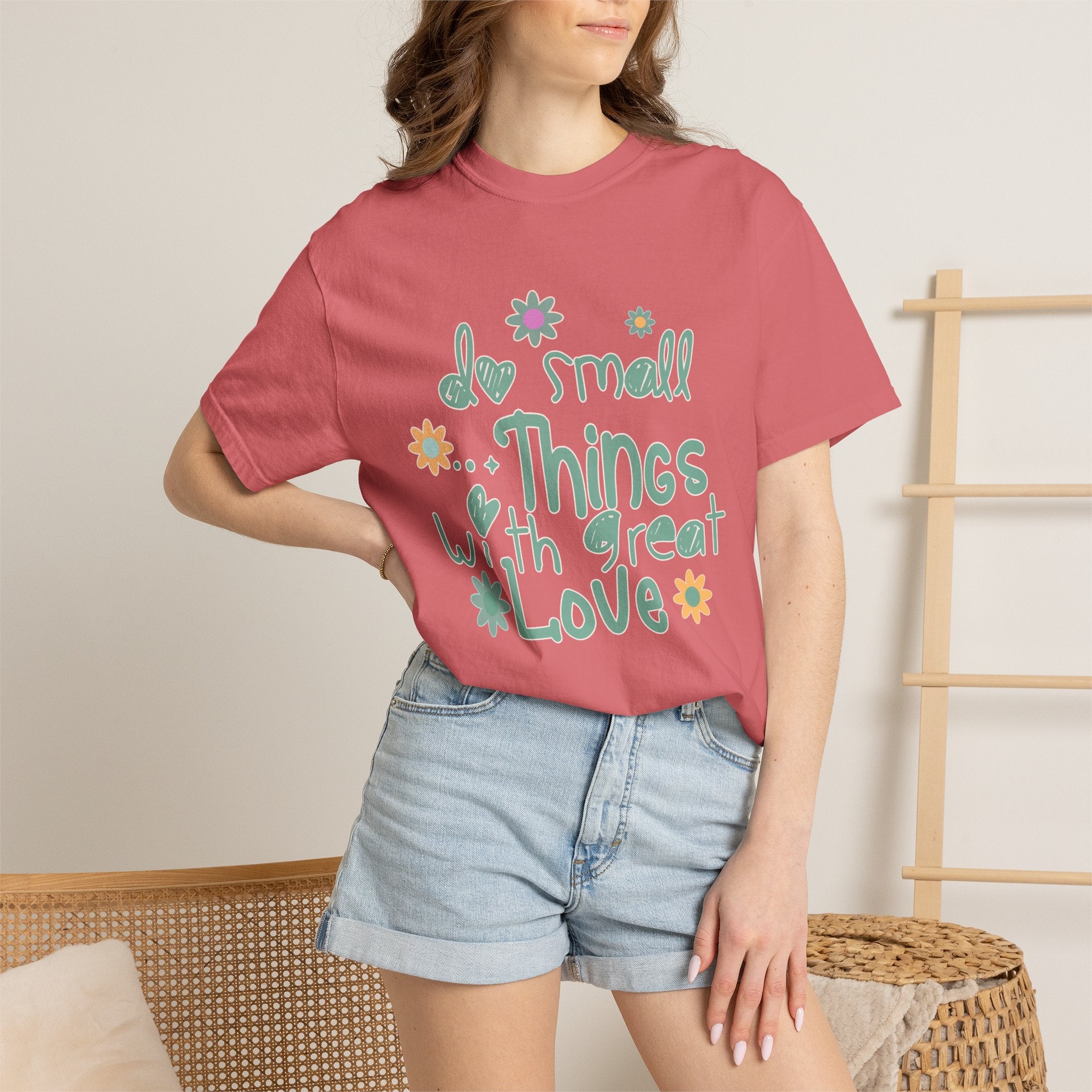 Textured T-Shirt — “Do Small Things With Great Love” Floral Inspirational Tee