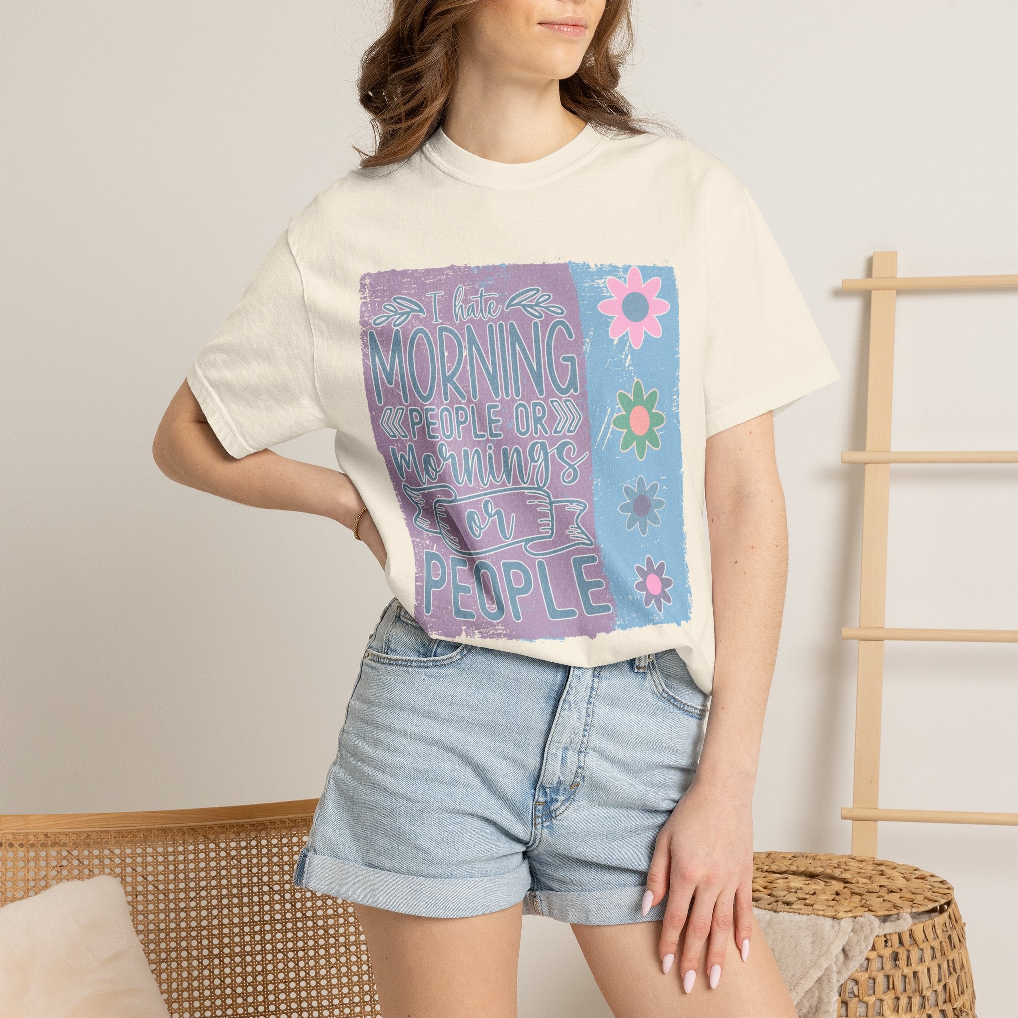 Textured Morning People or Not T-Shirt — Funny Floral Morning Person Graphic Tee