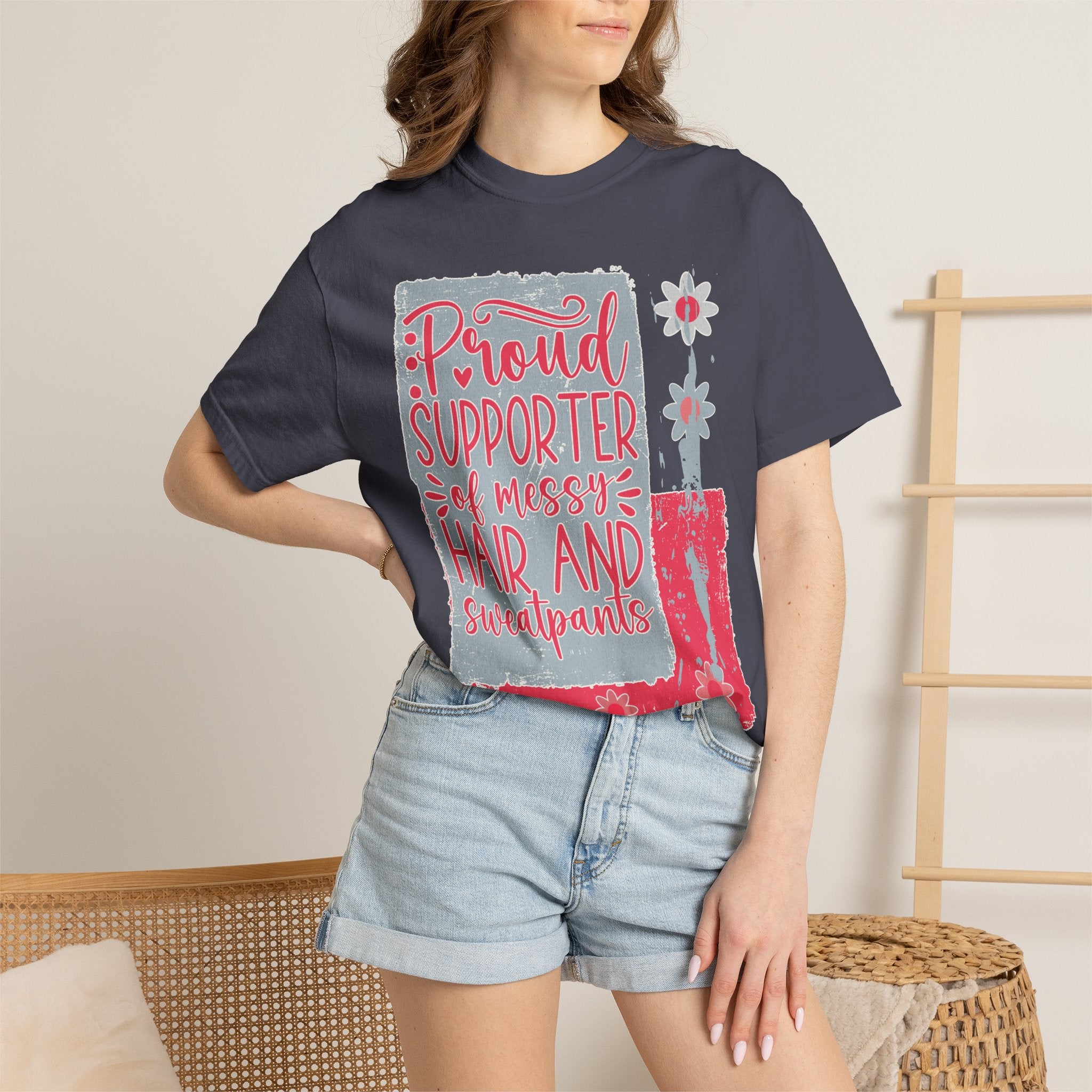 Supporter of Messy Hair & Sweatpants Textured T-Shirt