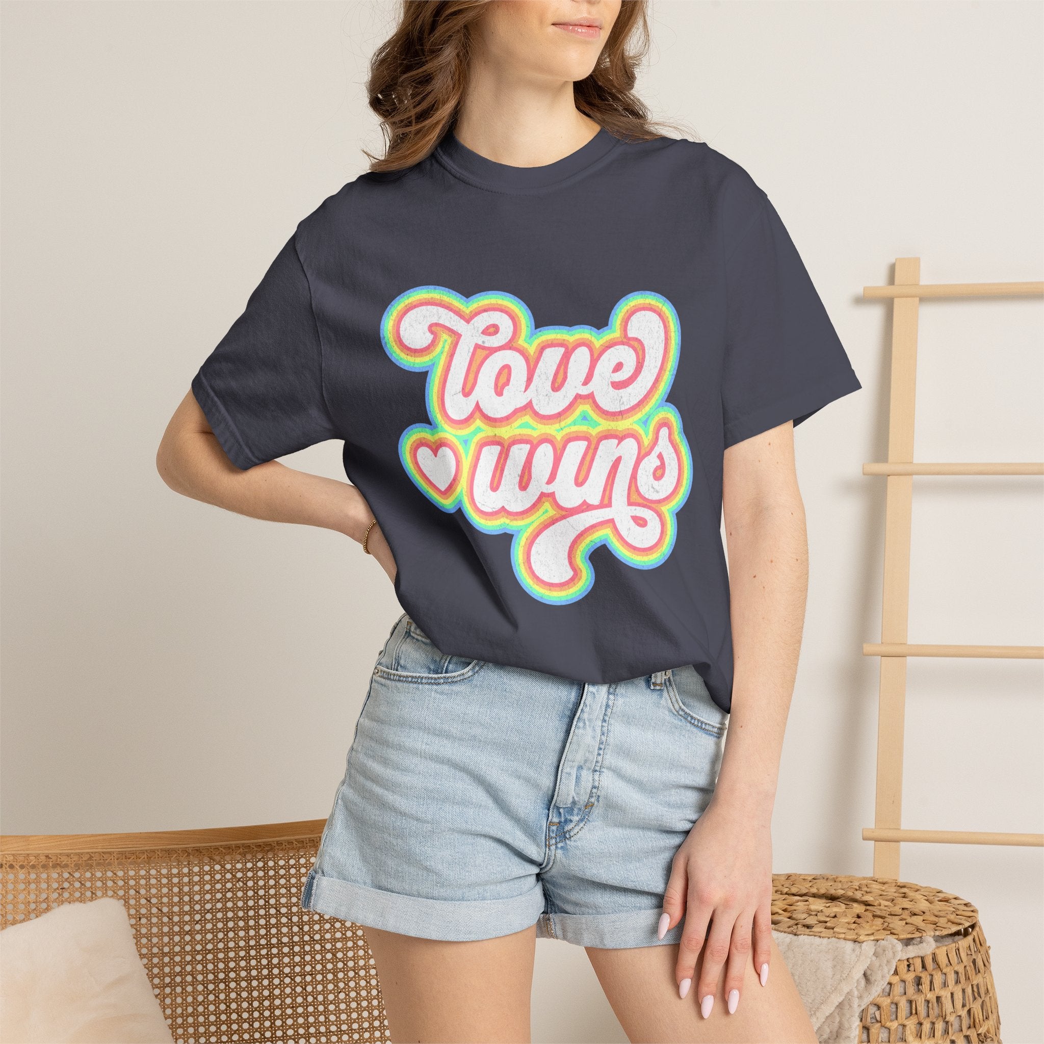 Textured Retro 'Love Wins' T-Shirt — Rainbow Script Pride Tee