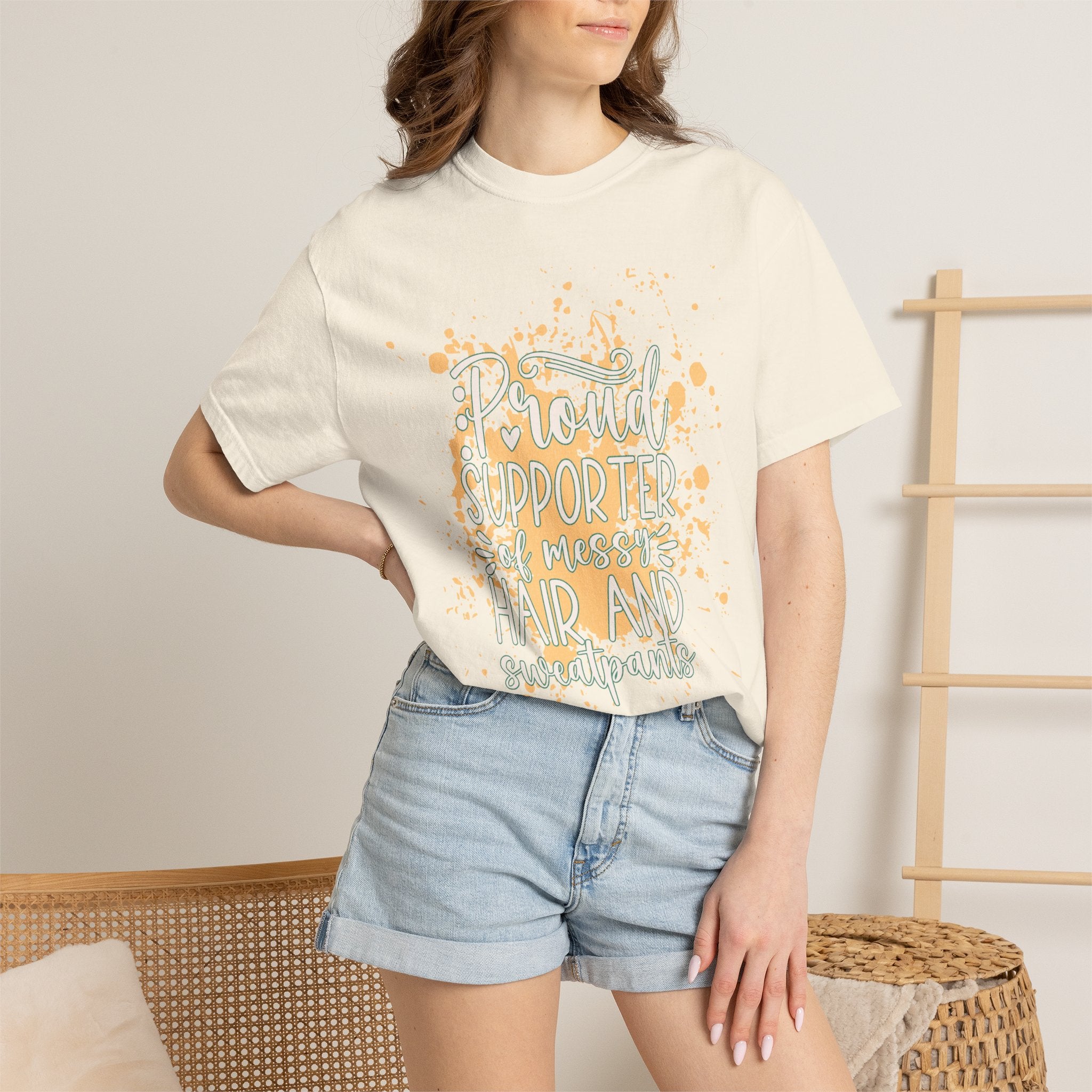 Textured Support My Messy Hair T-Shirt — Funny Mom/Parent Casual Tee