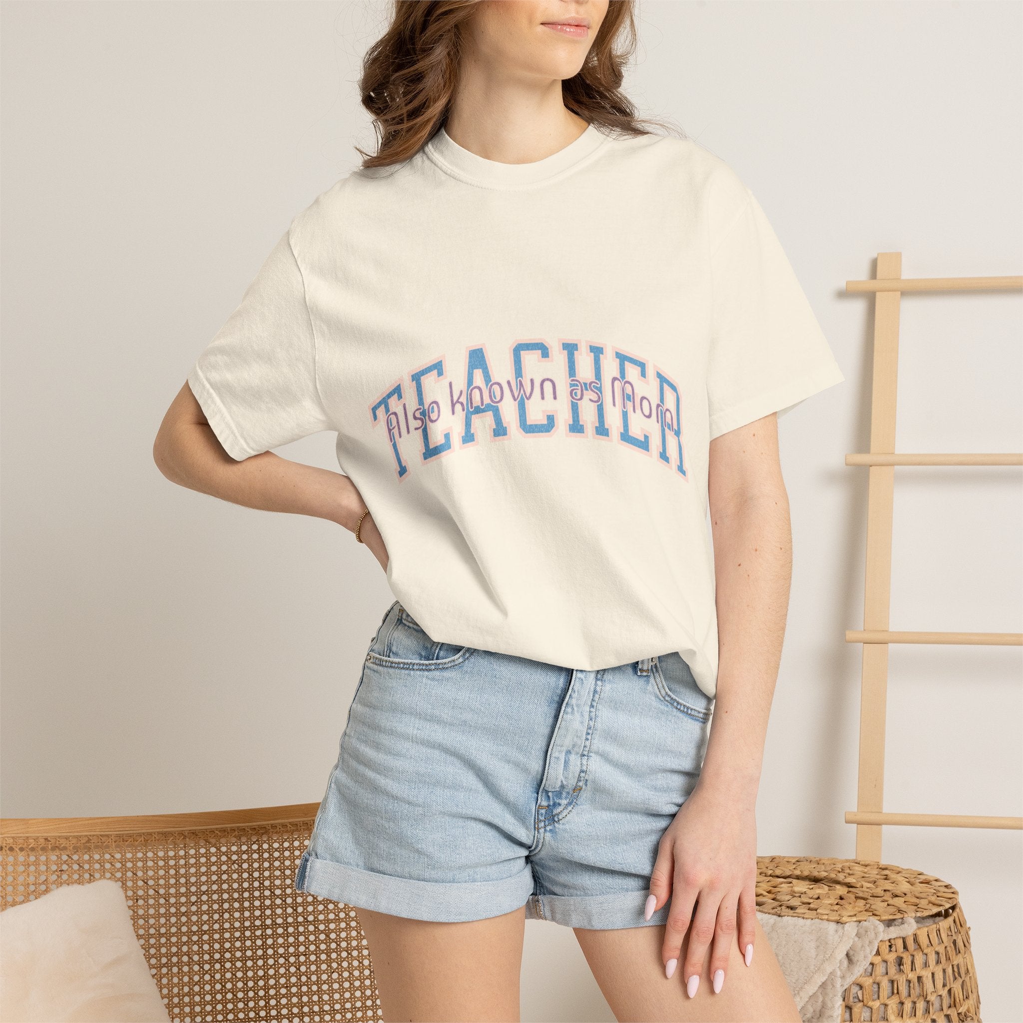 Teacher Also Known As Mom T‑Shirt — Textured Retro School Staff Gift