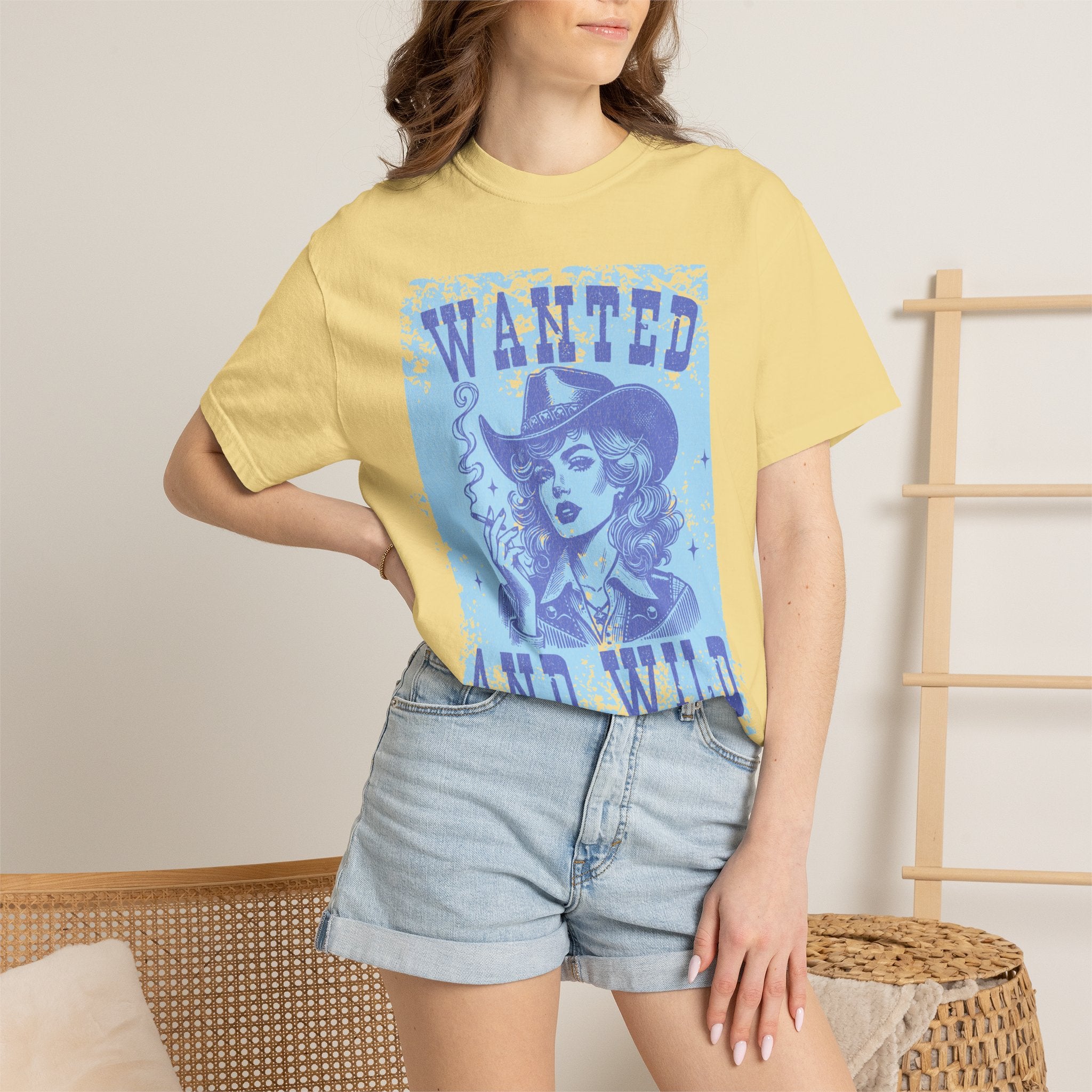 Wanted and Wild Cowboy Cowgirl  Textured T-Shirt