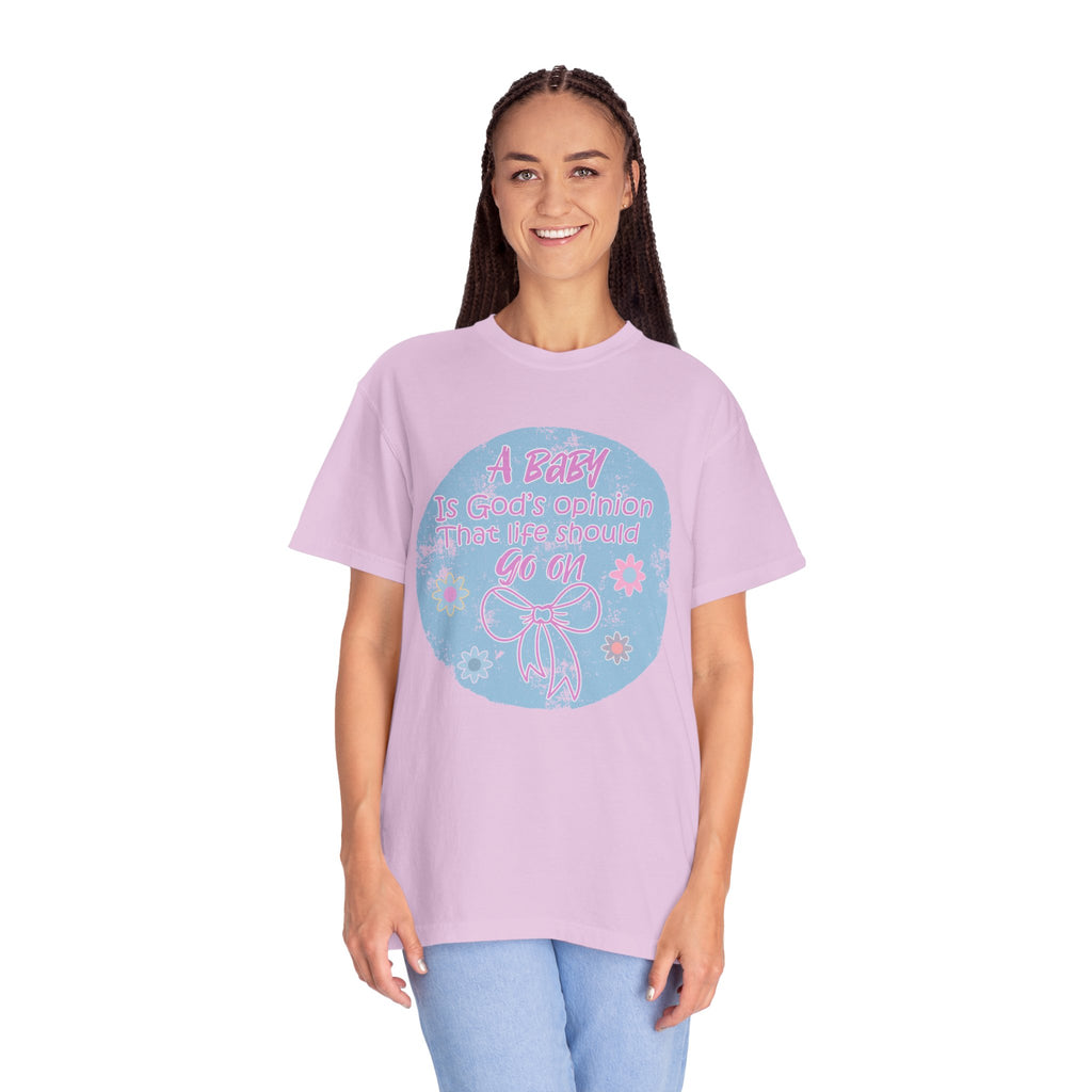 Textured T-Shirt — "A Baby is God’s Opinion That the World Should Go On" Pastel Floral Design