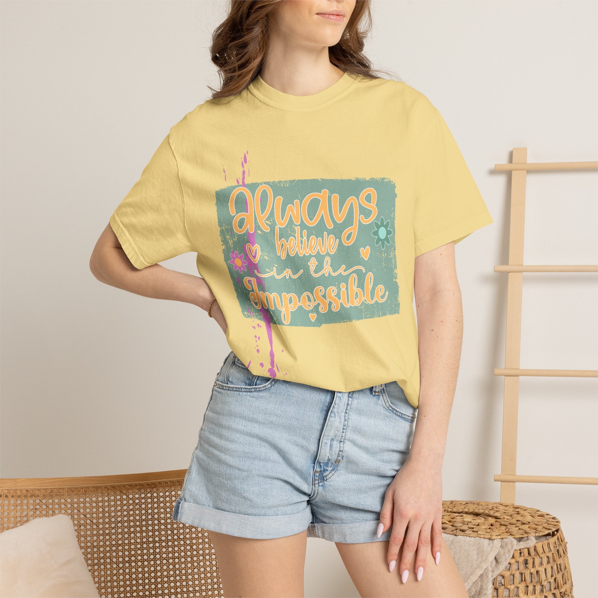 Textured Retro Believe In Impossible Unisex Garment-Dyed T-shirt