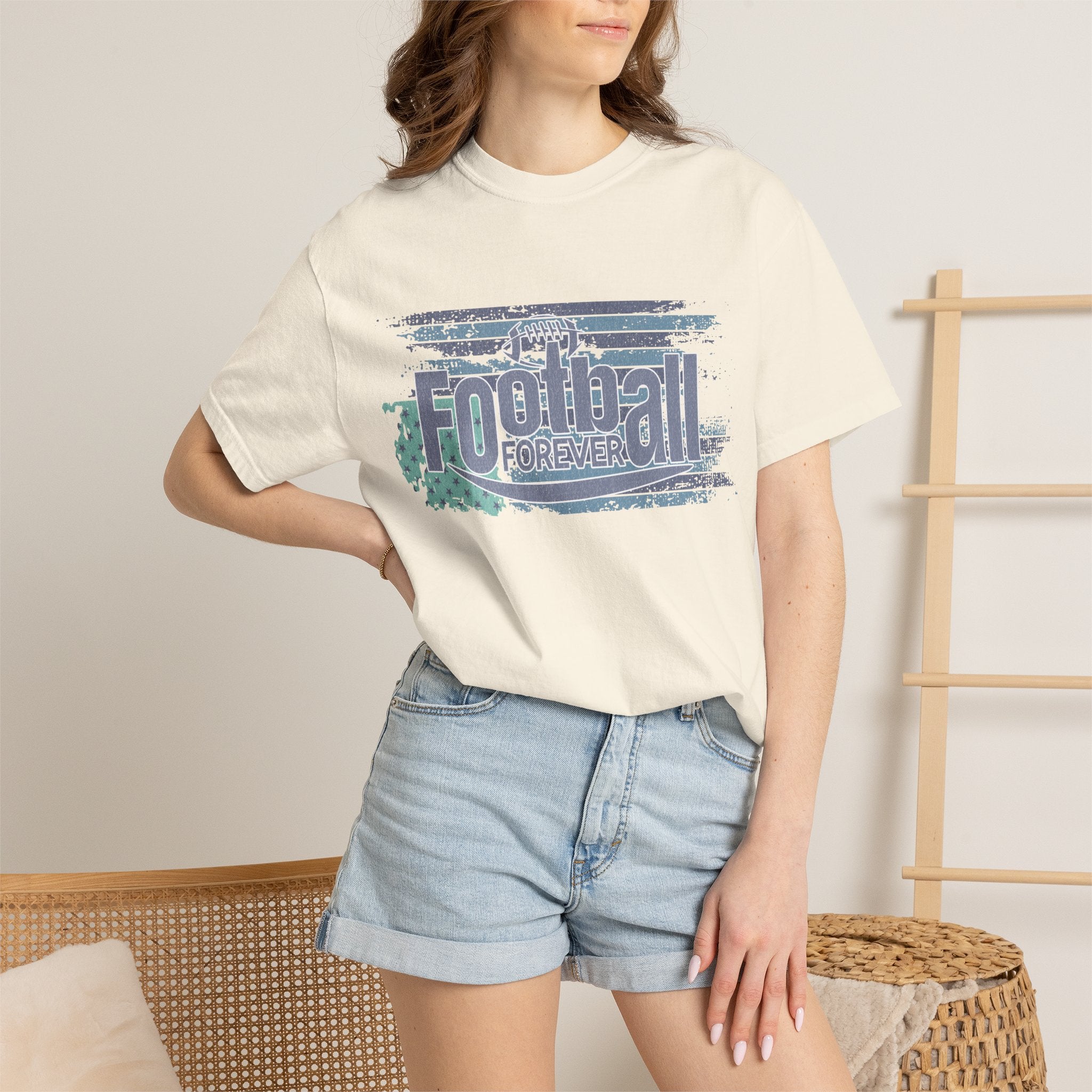Football Forever Vintage Tee — Retro Grunge Football Graphic T-Shirt