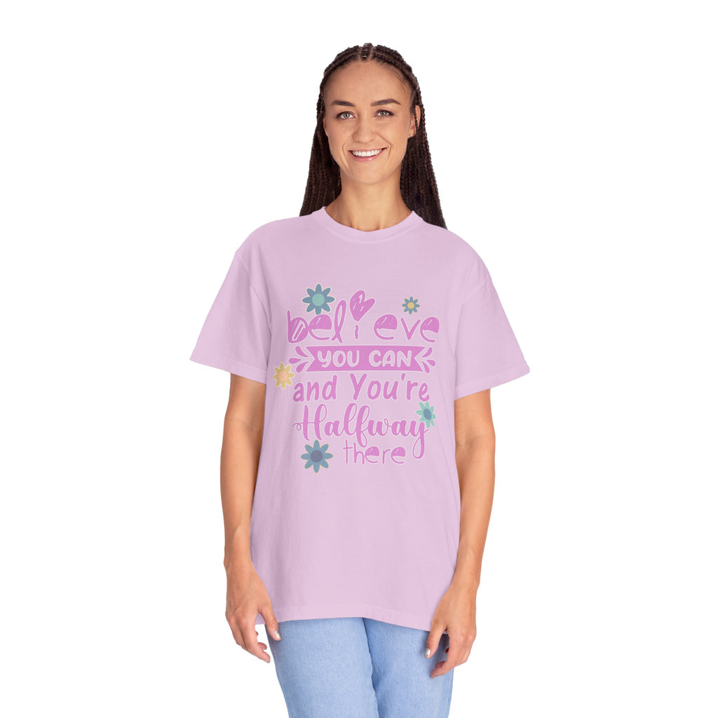 Textured Believe You Can T-Shirt — Inspirational Floral Motivational Tee