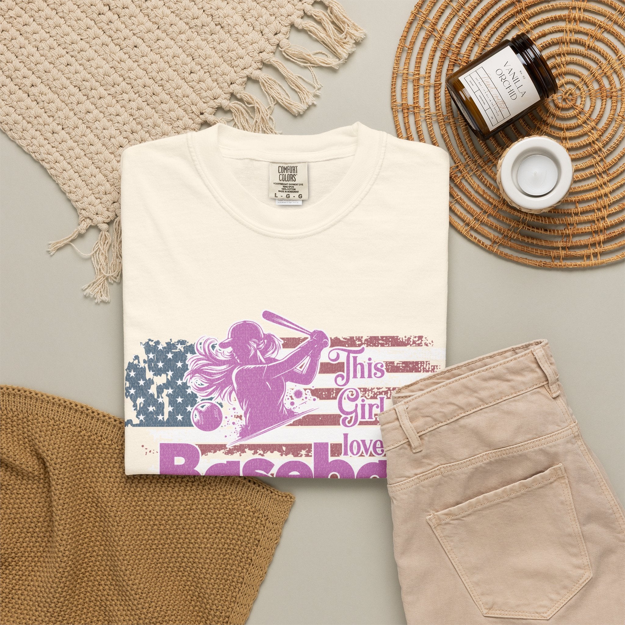Textured Baseball Tee — "This Girl Loves Baseball" Patriotic Pink Softball T-Shirt