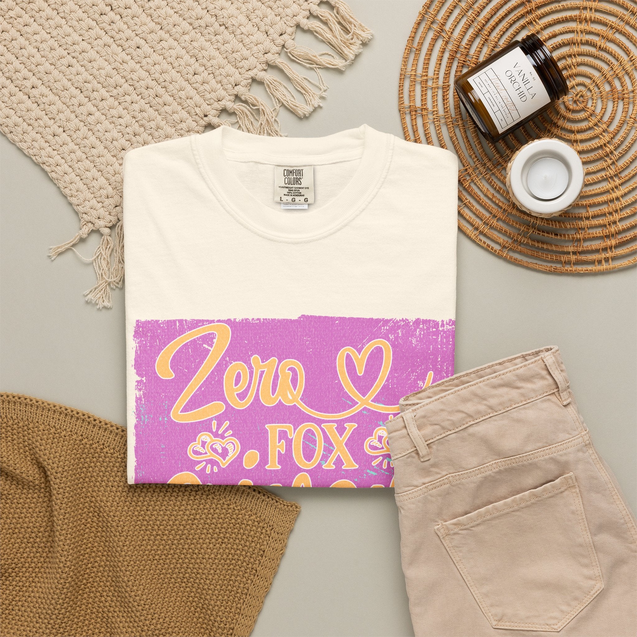 Textured T-Shirt — "Zero Fox Given" Retro Floral Graphic Tee