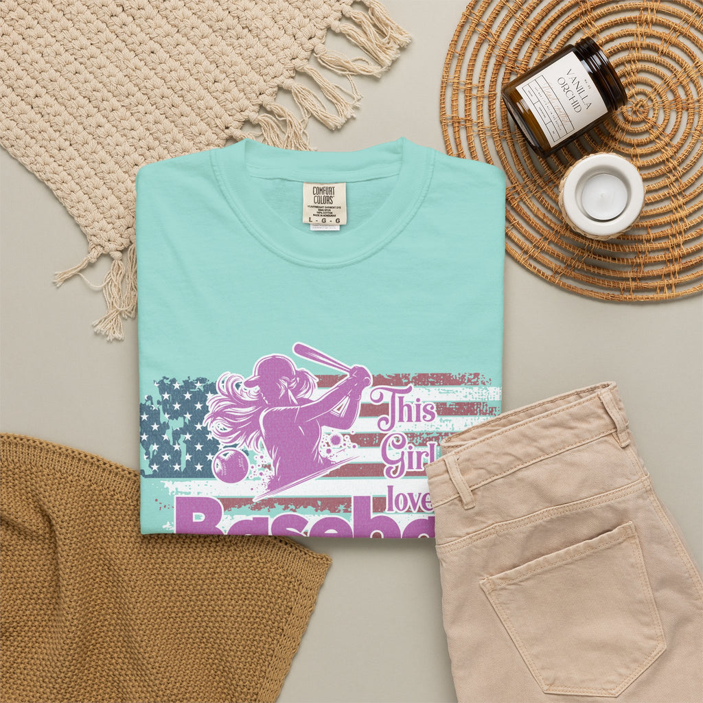 Texture This Girl Loves Baseball Shirt Vintage American Flag Pink Design