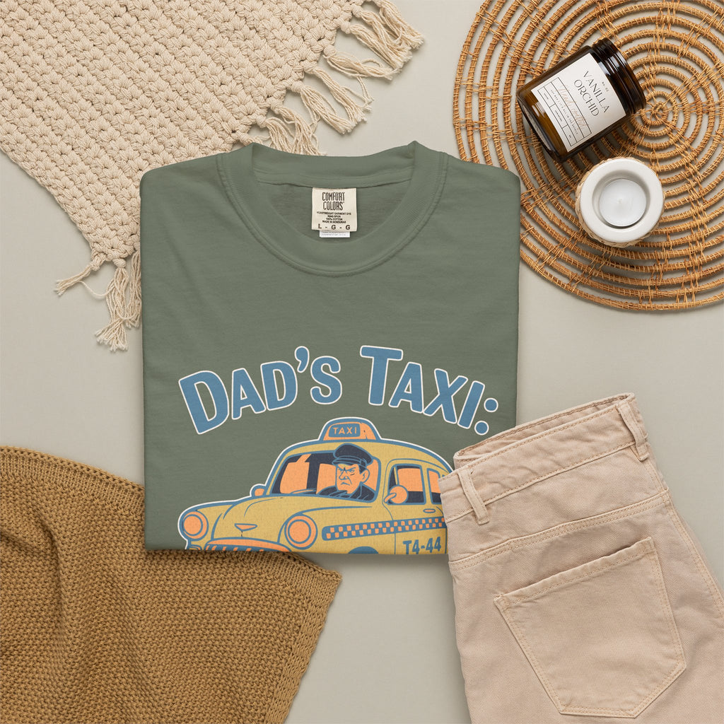 Textured Dad's Taxi T-Shirt — "This Ride Includes Unwanted Life Advice" Funny Father's Day Tee