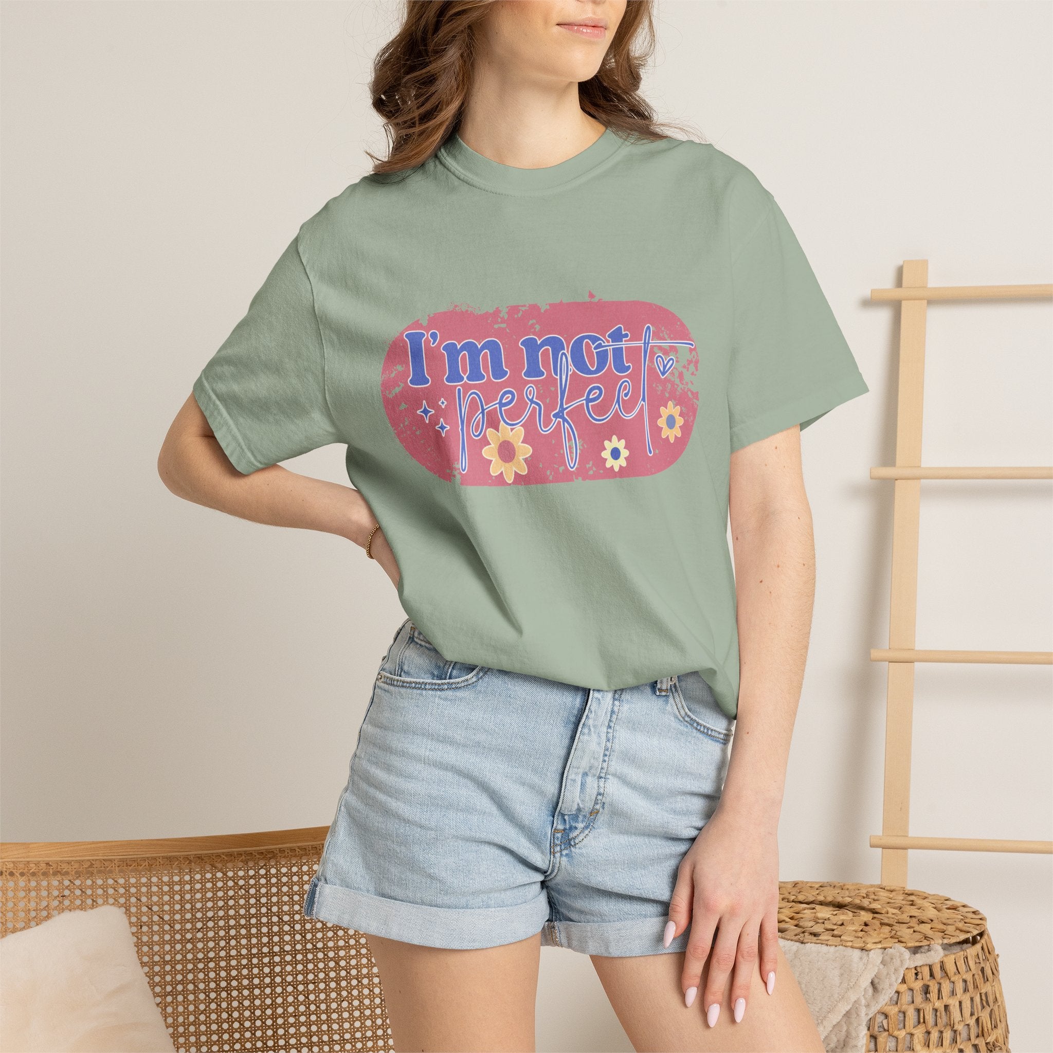 I'm Not Perfect Textured Floral T-Shirt — Retro Flower Graphic Tee