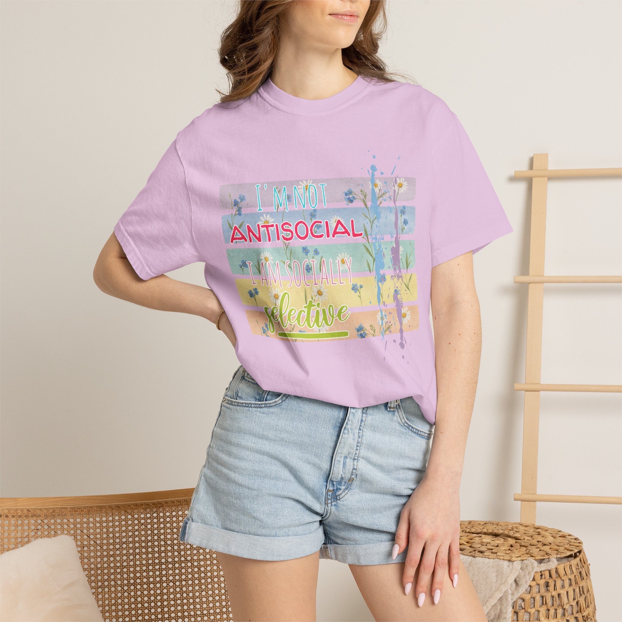 Antisocial Selective T-Shirt — Pastel Stripes Floral Graphic Tee