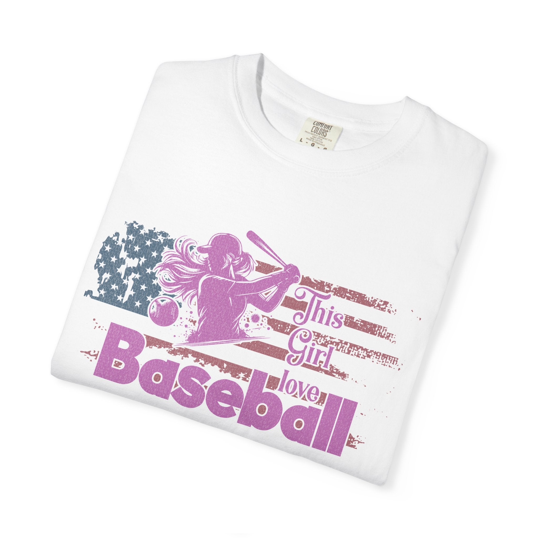Textured Baseball Tee — "This Girl Loves Baseball" Patriotic Pink Softball T-Shirt