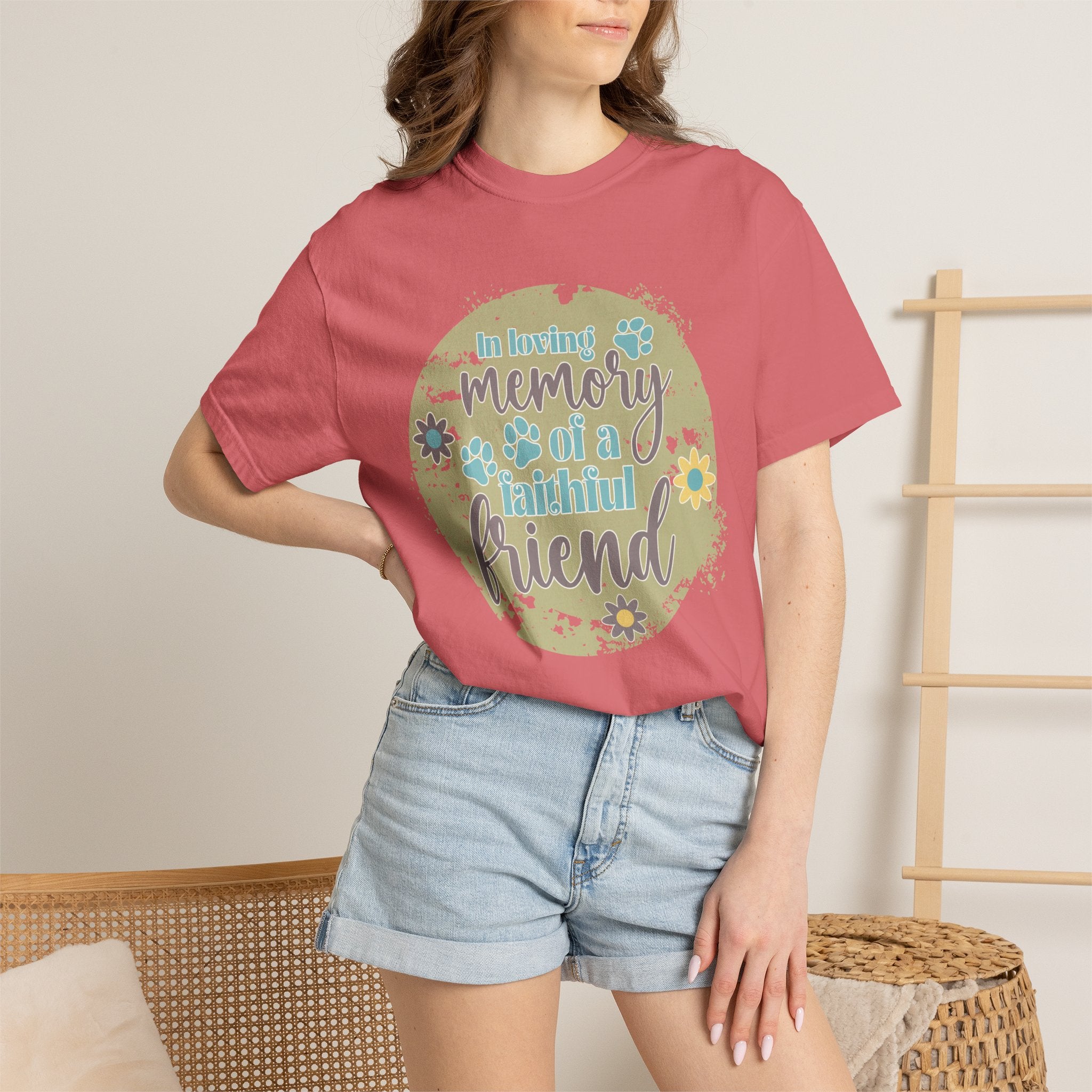 Textured Memorial Dog  Friend T-Shirt — "In Loving Memory of a Faithful Friend" Remembrance Tee